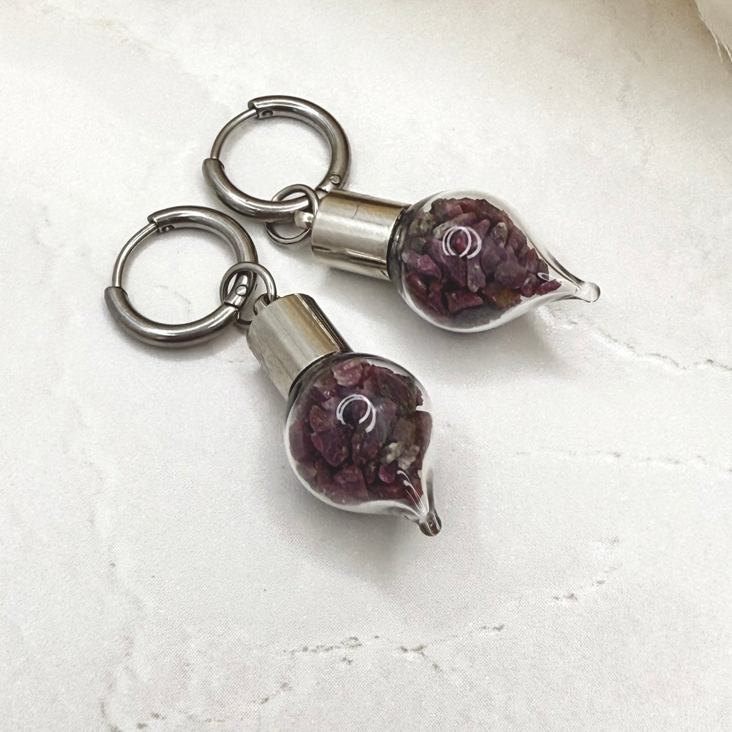 40th Anniversary Huggie Earrings – Natural Raw Ruby Shards | Romantic Ruby Gift for Her-Pendant & Earrings-Handmadeanniversary-Handmade Anniversary