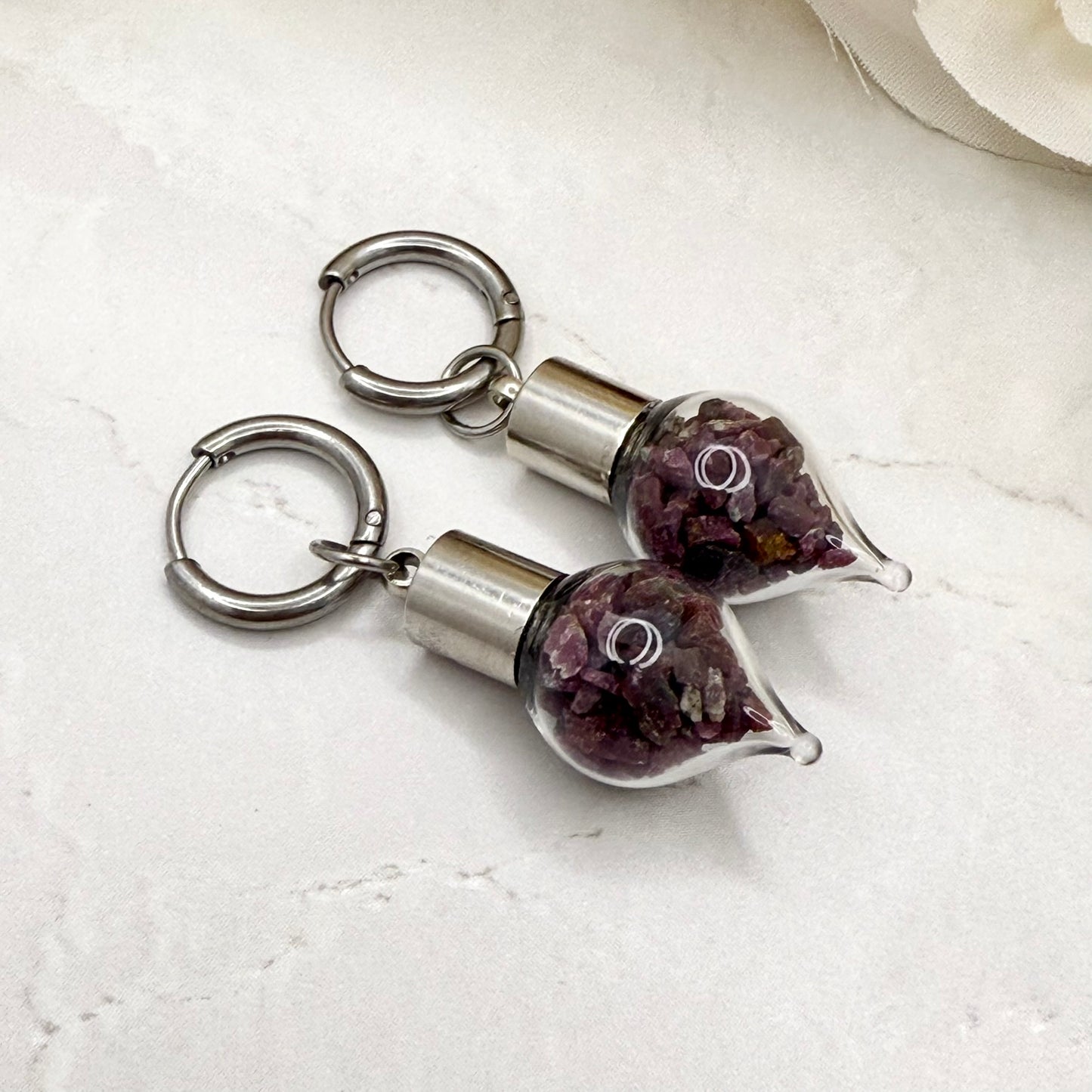 40th Anniversary Huggie Earrings – Natural Raw Ruby Shards | Romantic Ruby Gift for Her-Pendant & Earrings-Handmadeanniversary-Handmade Anniversary