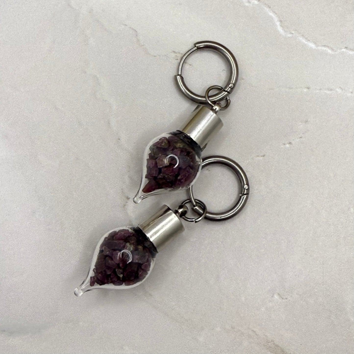 40th Anniversary Huggie Earrings – Natural Raw Ruby Shards | Romantic Ruby Gift for Her-Pendant & Earrings-Handmadeanniversary-Handmade Anniversary