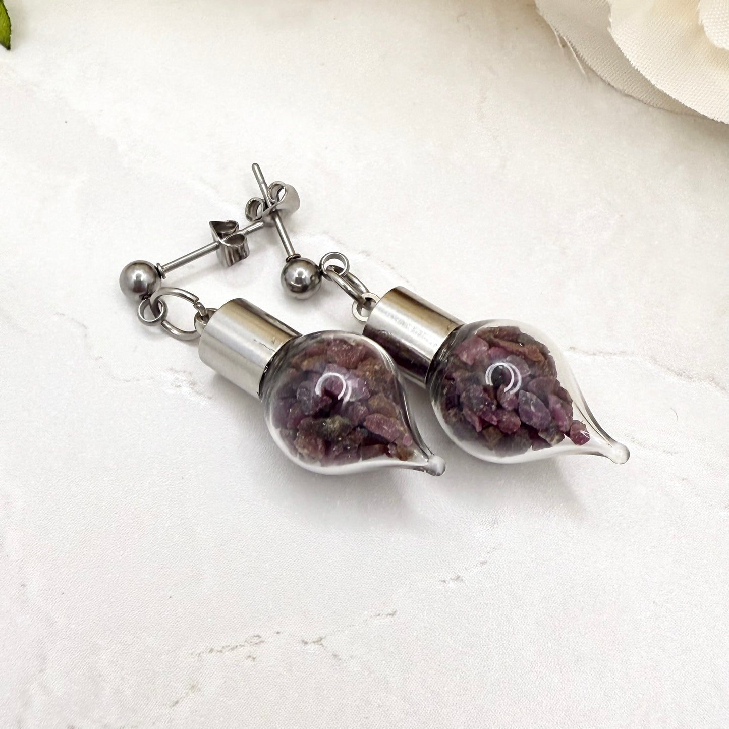 40th Anniversary Stud Drop Earrings – Natural Raw Ruby Shards | Elegant Ruby Gift for Her-Pendant & Earrings-Handmadeanniversary-Handmade Anniversary