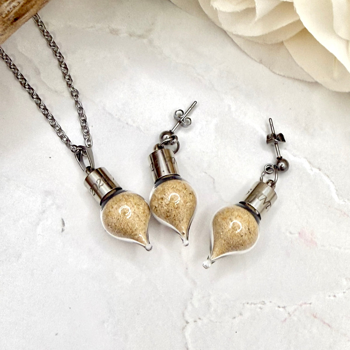 Luxury Personalised Honeymoon Sand Pendant & Earrings Set
