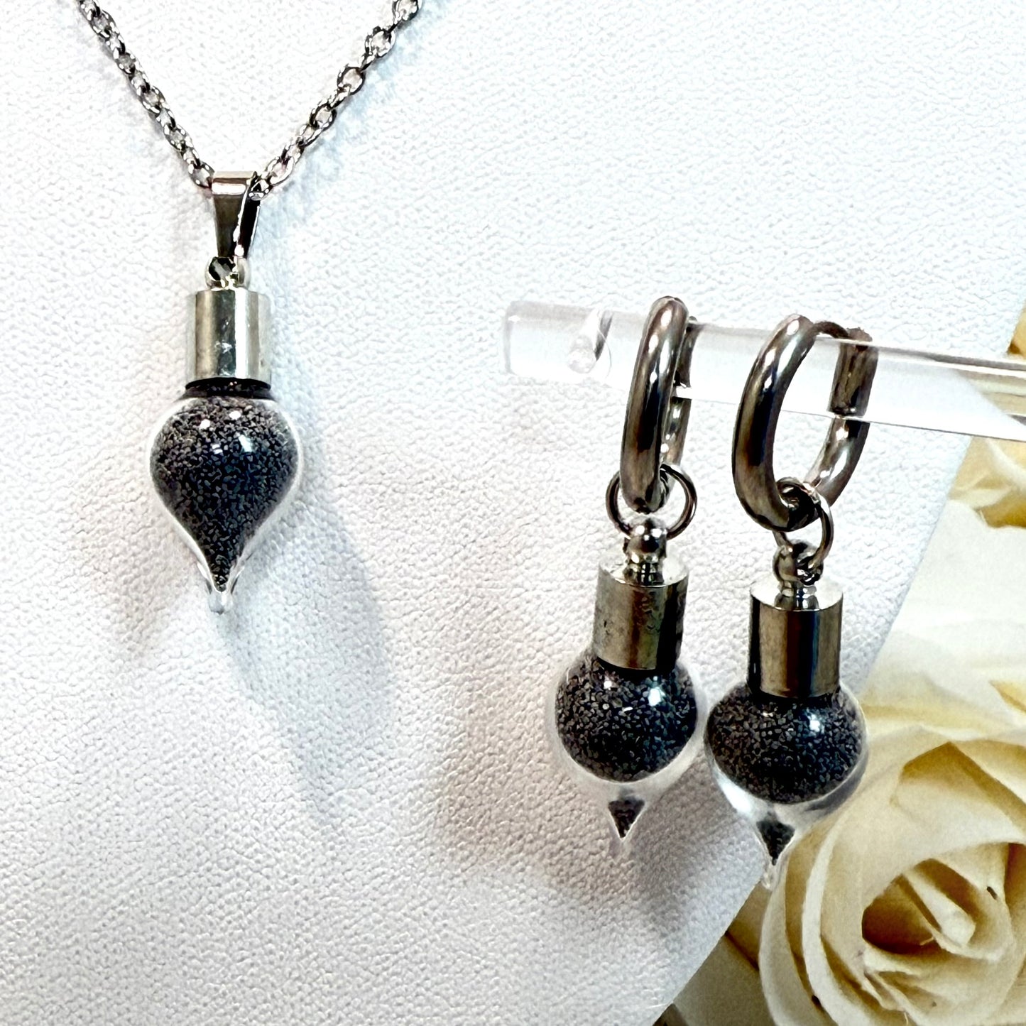 Iron 6th Anniversary Drop Pendant & Necklace Jewellery Set Handmade-Pendant & Earrings-Handmadeanniversary-Add Huggie Earrings-Handmade Anniversary