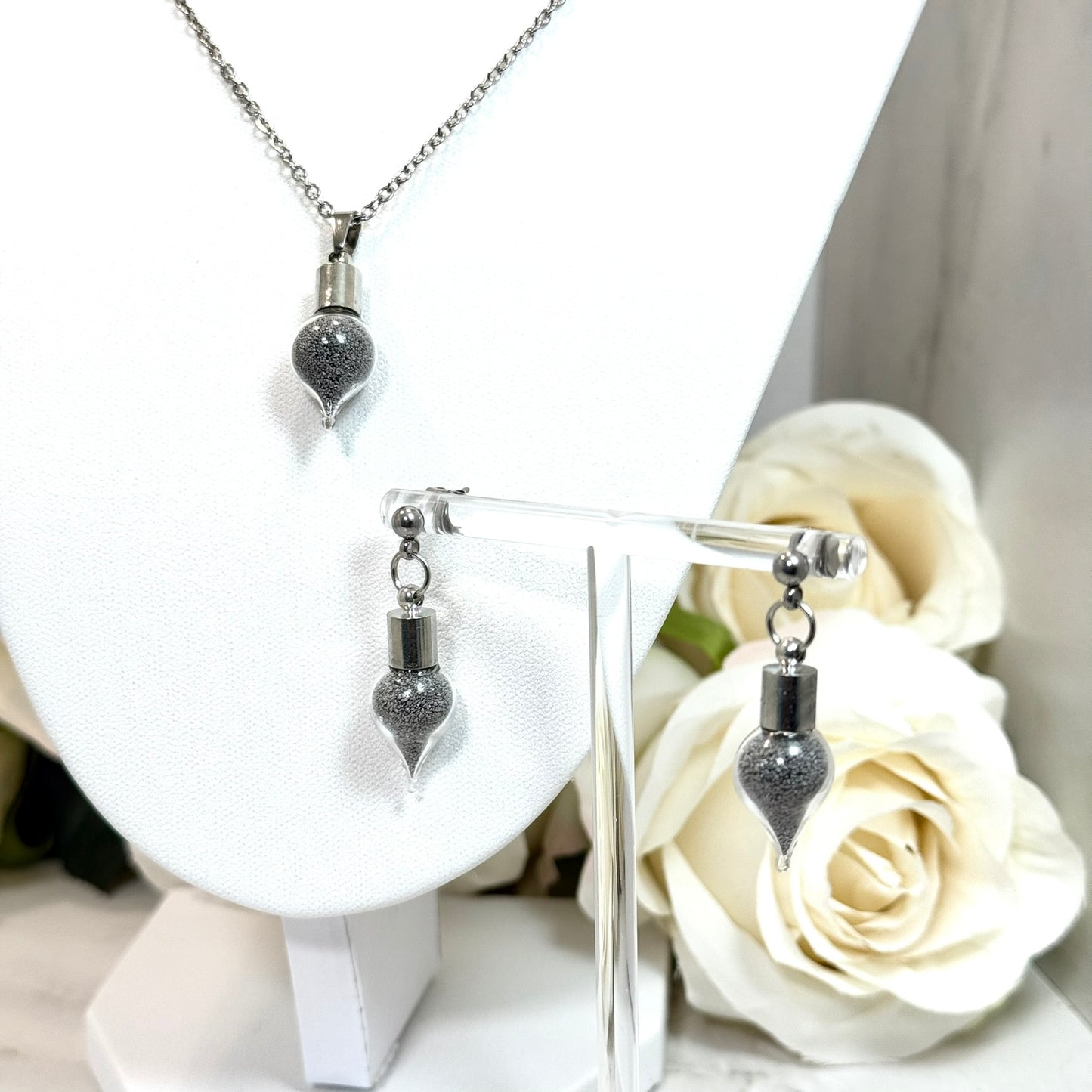Iron 6th Anniversary Drop Pendant & Necklace Jewellery Set Handmade-Pendant & Earrings-Handmadeanniversary-Add Stud Earrings-Handmade Anniversary