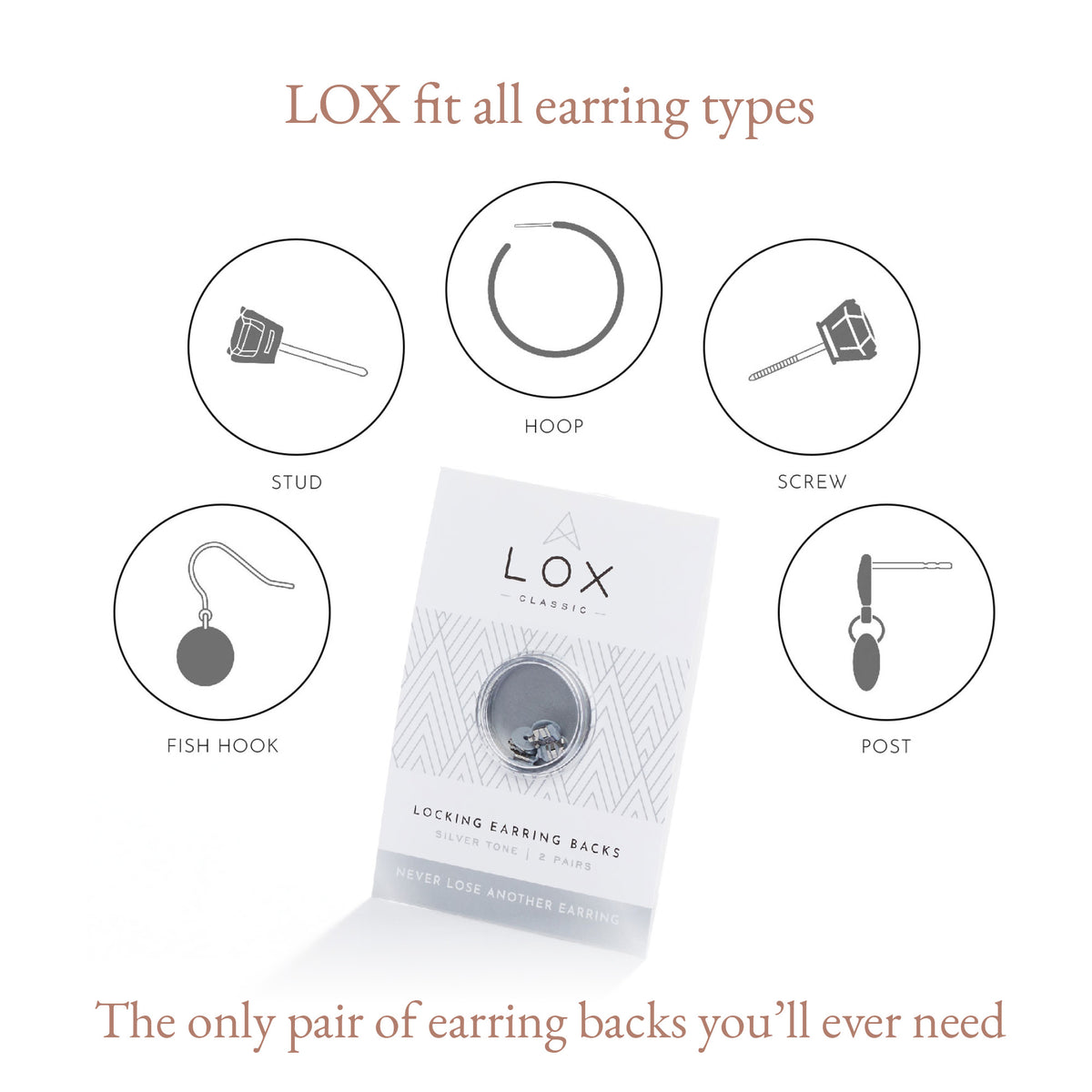 LOX Locking Earring Backs - Silver Tone