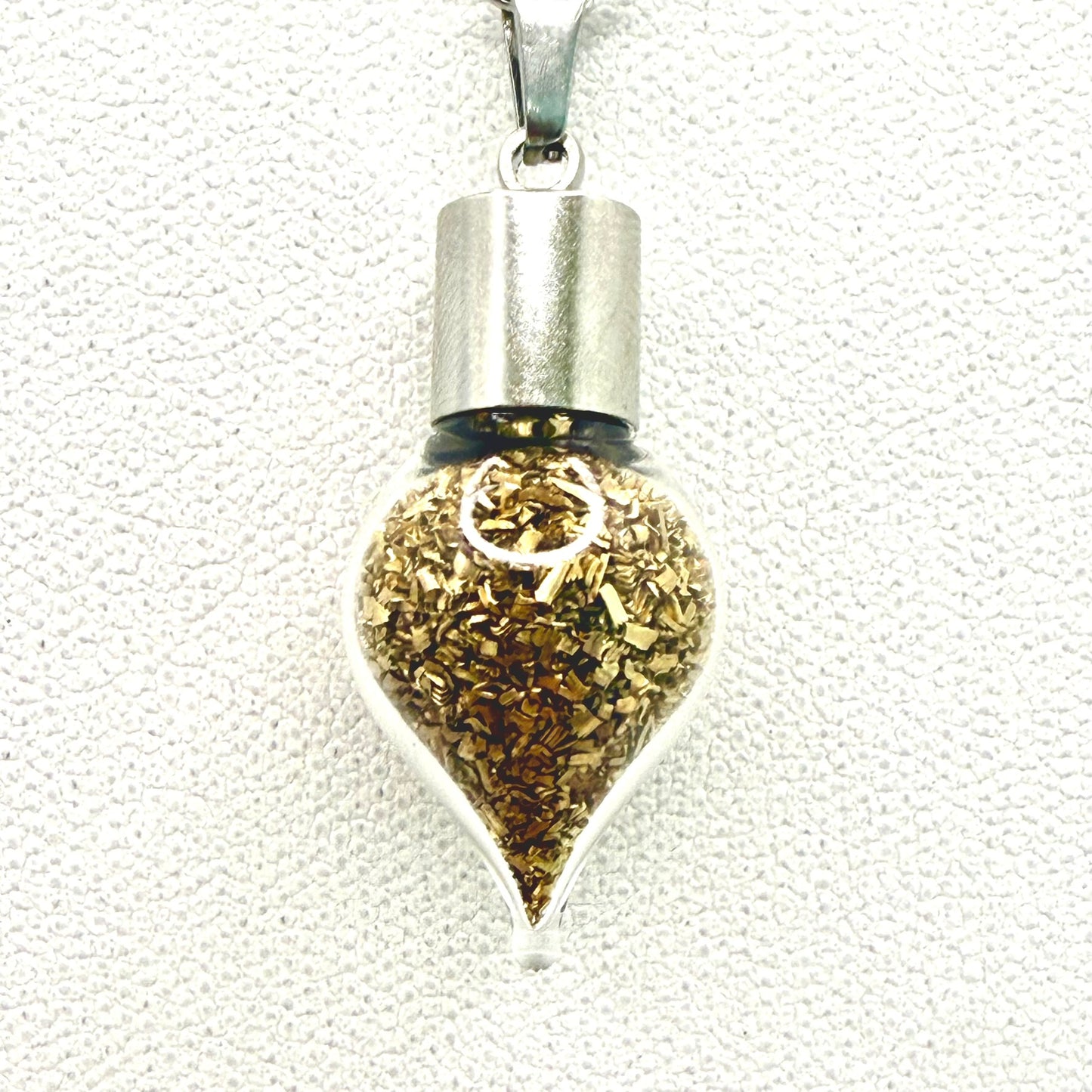 Luxury 21st Anniversary Pendant – Glass Drop with Fine Brass Shavings | Elegant Brass Necklace Gift for Her-Pendant & Earrings-Handmadeanniversary-Handmade Anniversary