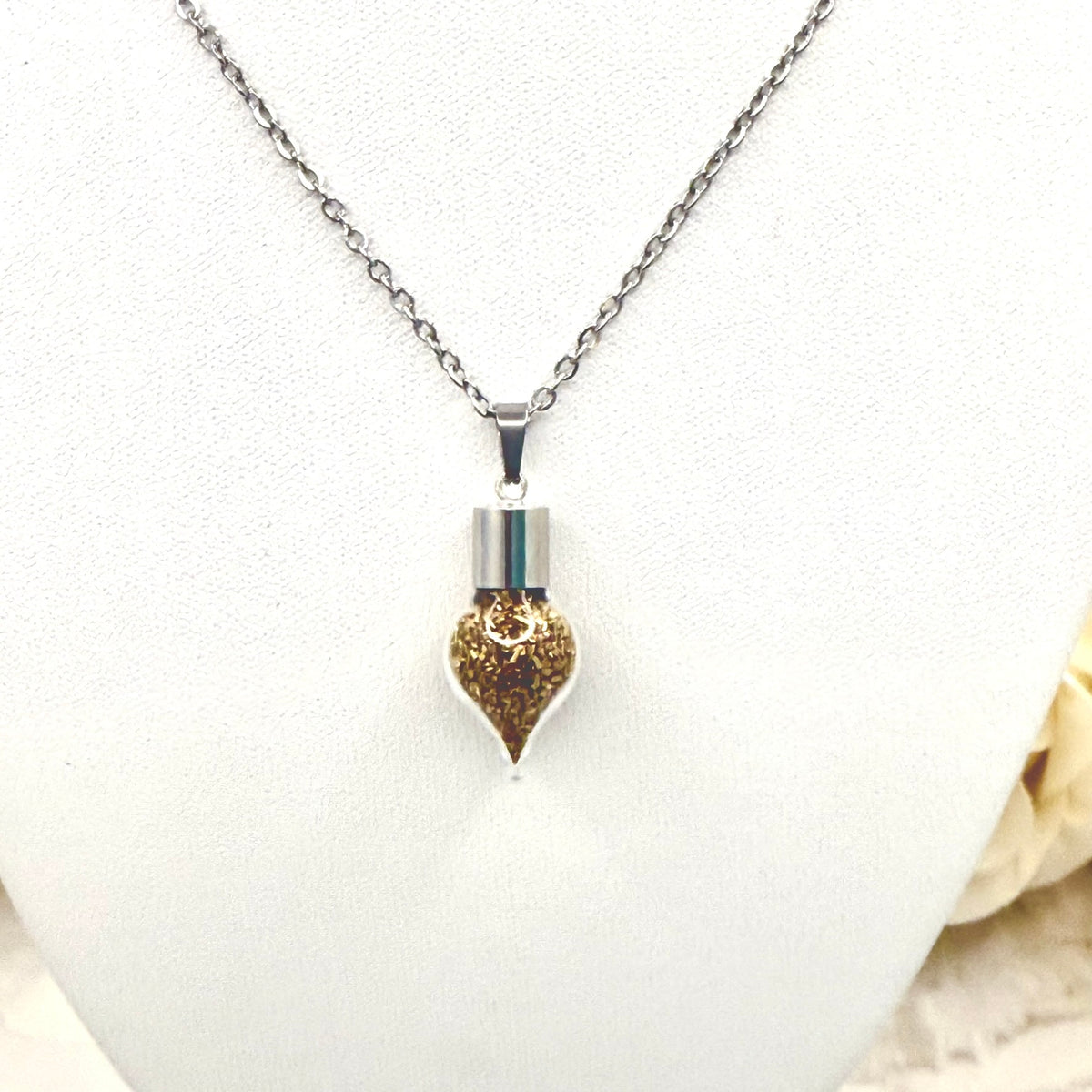 Luxury 21st Anniversary Pendant – Glass Drop with Fine Brass Shavings | Elegant Brass Necklace Gift for Her-Pendant & Earrings-Handmadeanniversary-Pendant Only-Handmade Anniversary