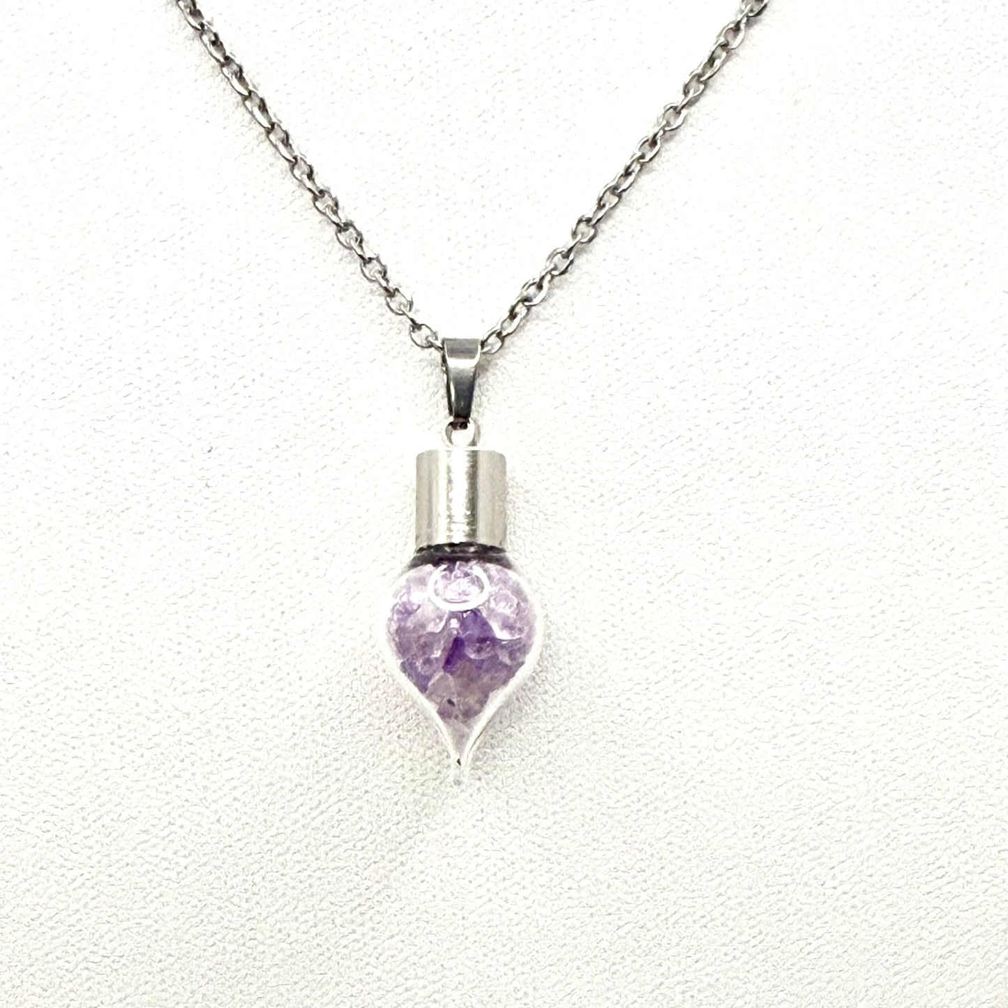 Luxury 33rd Anniversary Pendant – Glass Drop with Natural Raw Amethyst Shards | Elegant Gift for Her-Pendant & Earrings-Handmadeanniversary-Handmade Anniversary