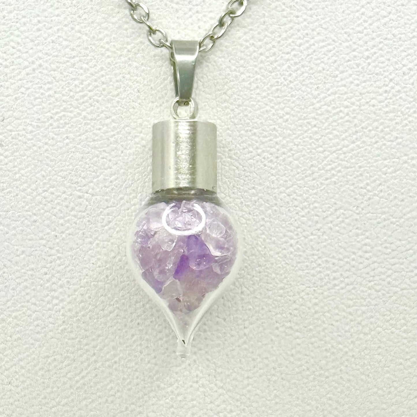 Luxury 33rd Anniversary Pendant – Glass Drop with Natural Raw Amethyst Shards | Elegant Gift for Her-Pendant & Earrings-Handmadeanniversary-Handmade Anniversary