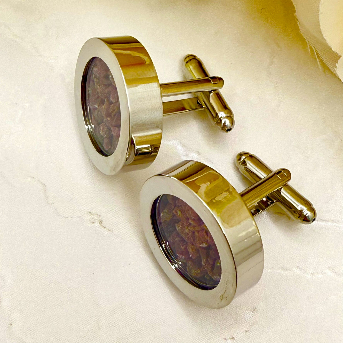 Luxury 40th Anniversary Cufflinks – Filled with Natural Raw Ruby Chips | Elegant Gift for Him