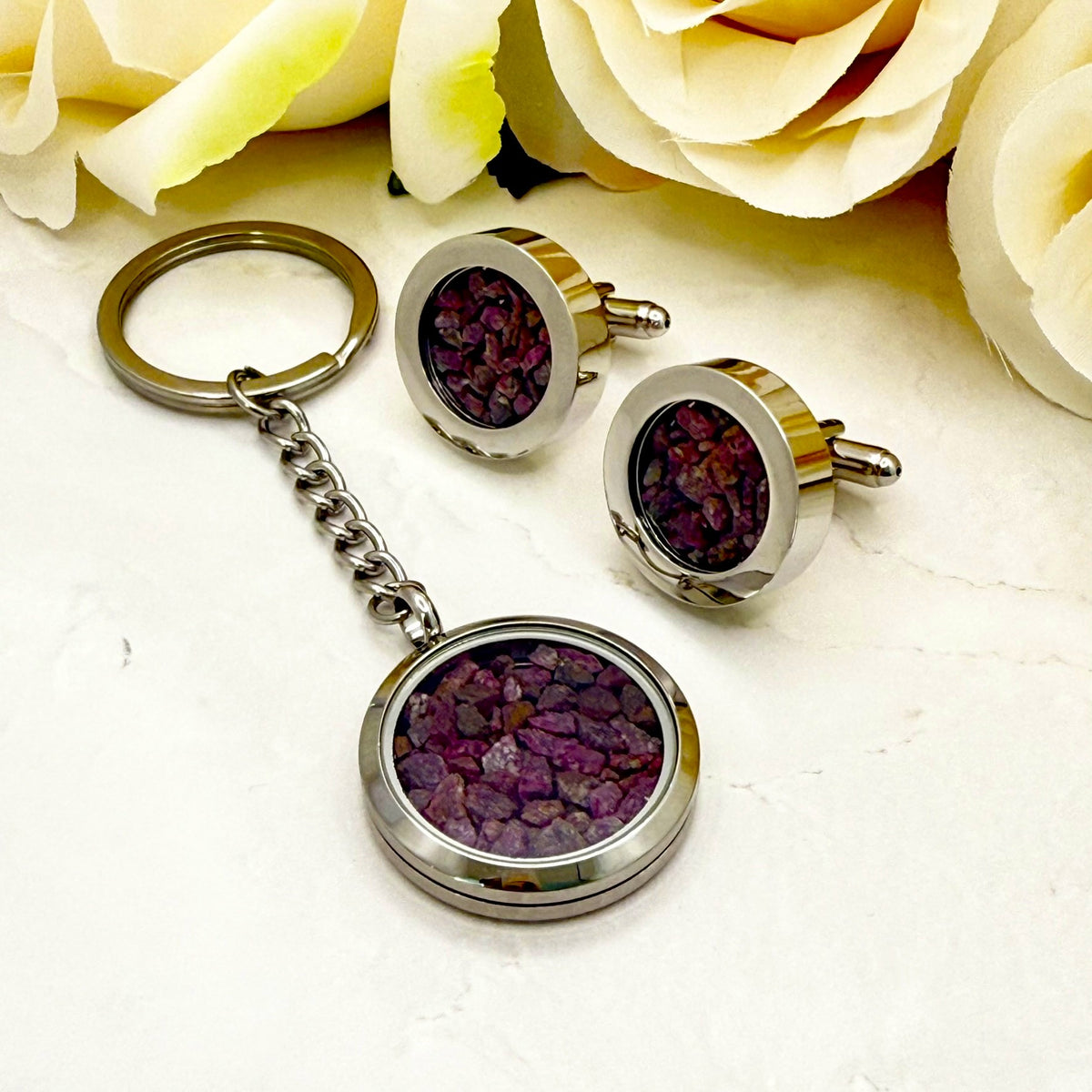 Luxury 40th Anniversary Cufflinks – Filled with Natural Raw Ruby Chips | Elegant Gift for Him