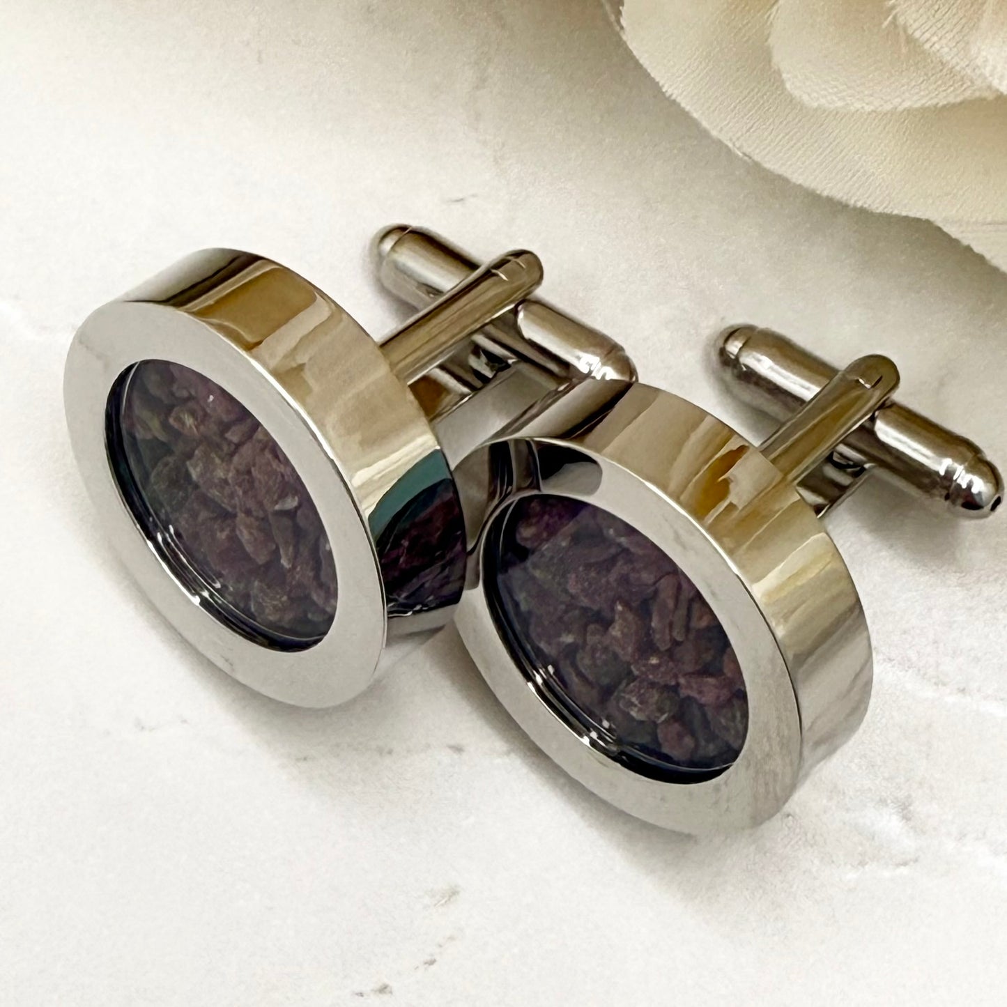 Luxury 40th Anniversary Cufflinks – Filled with Natural Raw Ruby Chips | Elegant Gift for Him-Cufflinks-Handmadeanniversary-Handmade Anniversary