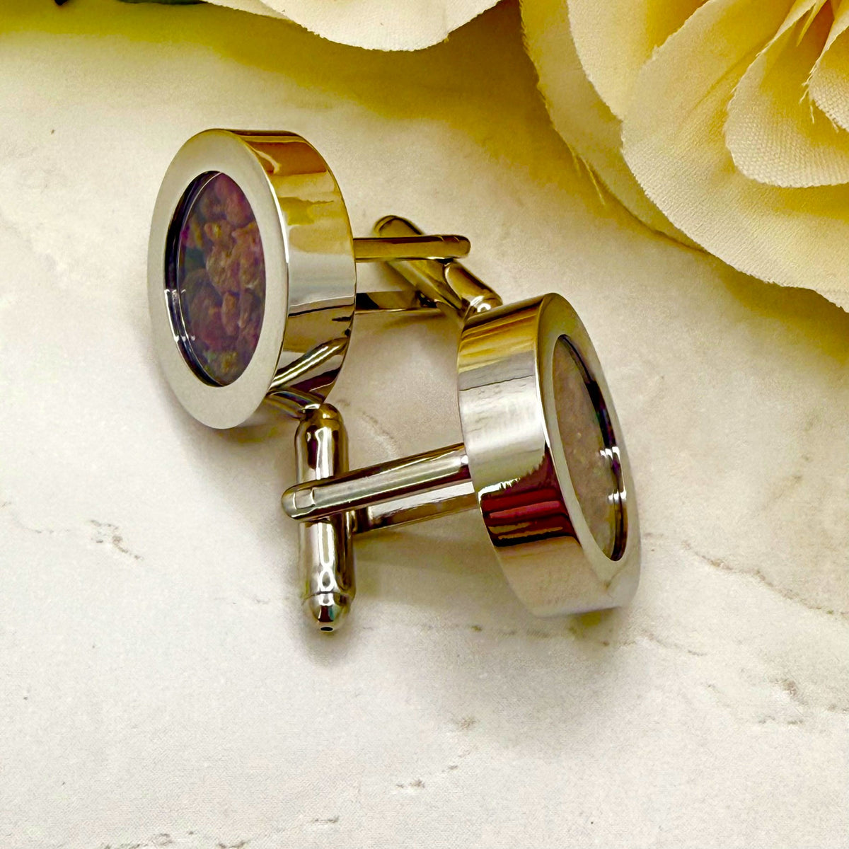 Luxury 40th Anniversary Cufflinks – Filled with Natural Raw Ruby Chips | Elegant Gift for Him