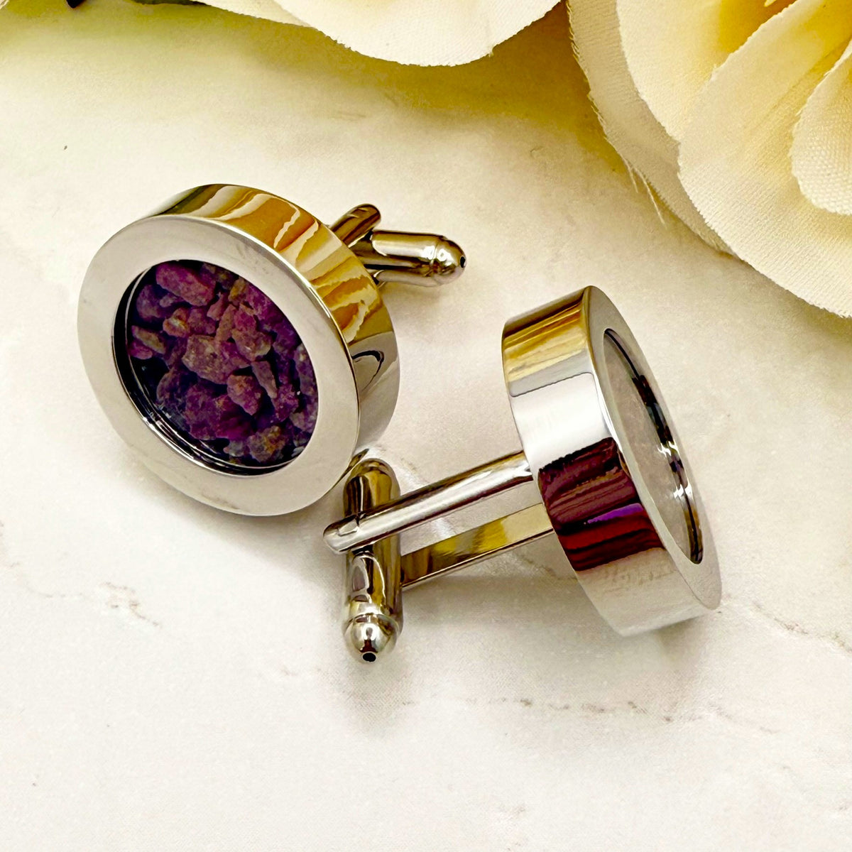 Luxury 40th Anniversary Cufflinks – Filled with Natural Raw Ruby Chips | Elegant Gift for Him