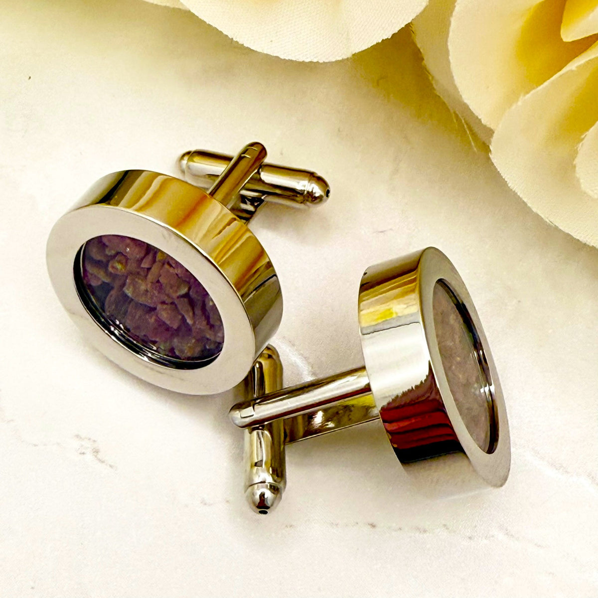Luxury 40th Anniversary Cufflinks – Filled with Natural Raw Ruby Chips | Elegant Gift for Him