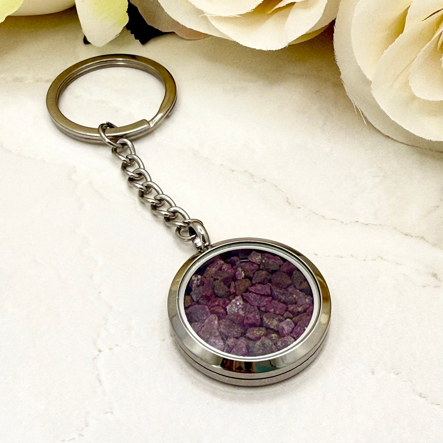Luxury 40th Anniversary Keyring – Filled with Natural Raw Ruby Chips | Elegant Ruby Gift for Him or Her-Keyring-Handmadeanniversary-Handmade Anniversary