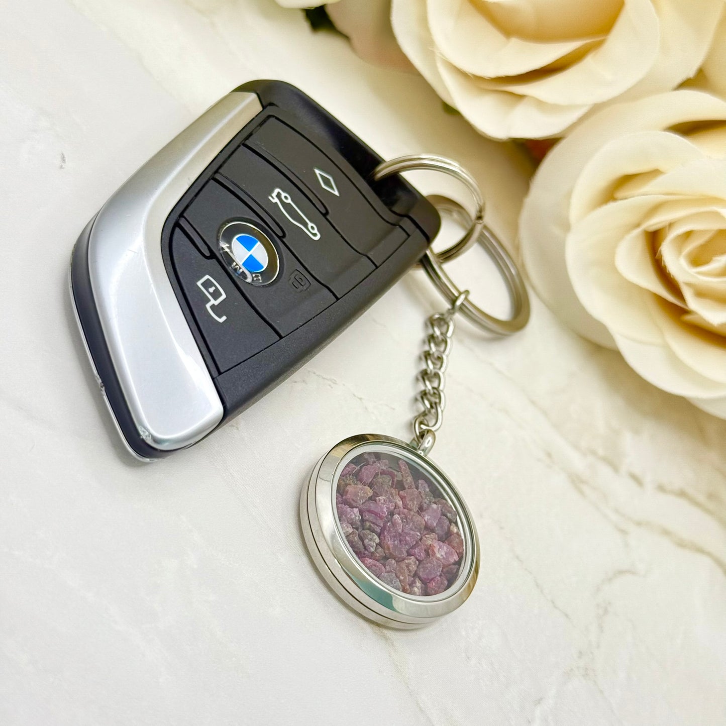 Luxury 40th Anniversary Keyring – Filled with Natural Raw Ruby Chips | Elegant Ruby Gift for Him or Her-Keyring-Handmadeanniversary-Handmade Anniversary