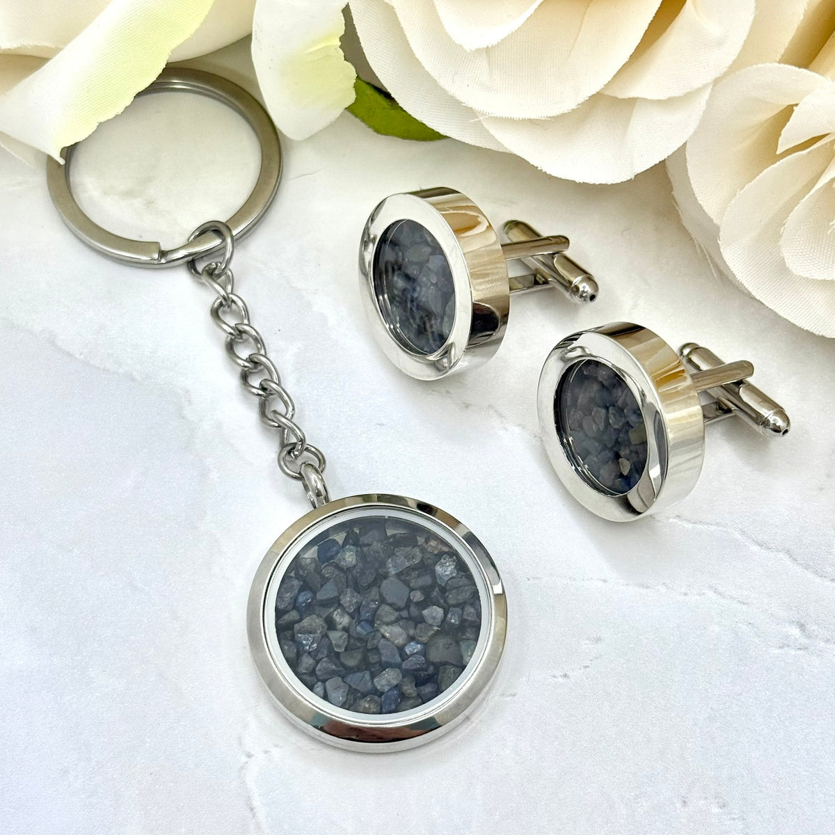 Luxury 45th Anniversary Cufflinks – Filled with Genuine Sapphire Shards | Elegant Sapphire Gift for Him