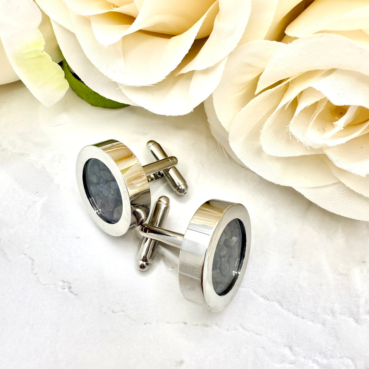 Luxury 45th Anniversary Cufflinks – Filled with Genuine Sapphire Shards | Elegant Sapphire Gift for Him