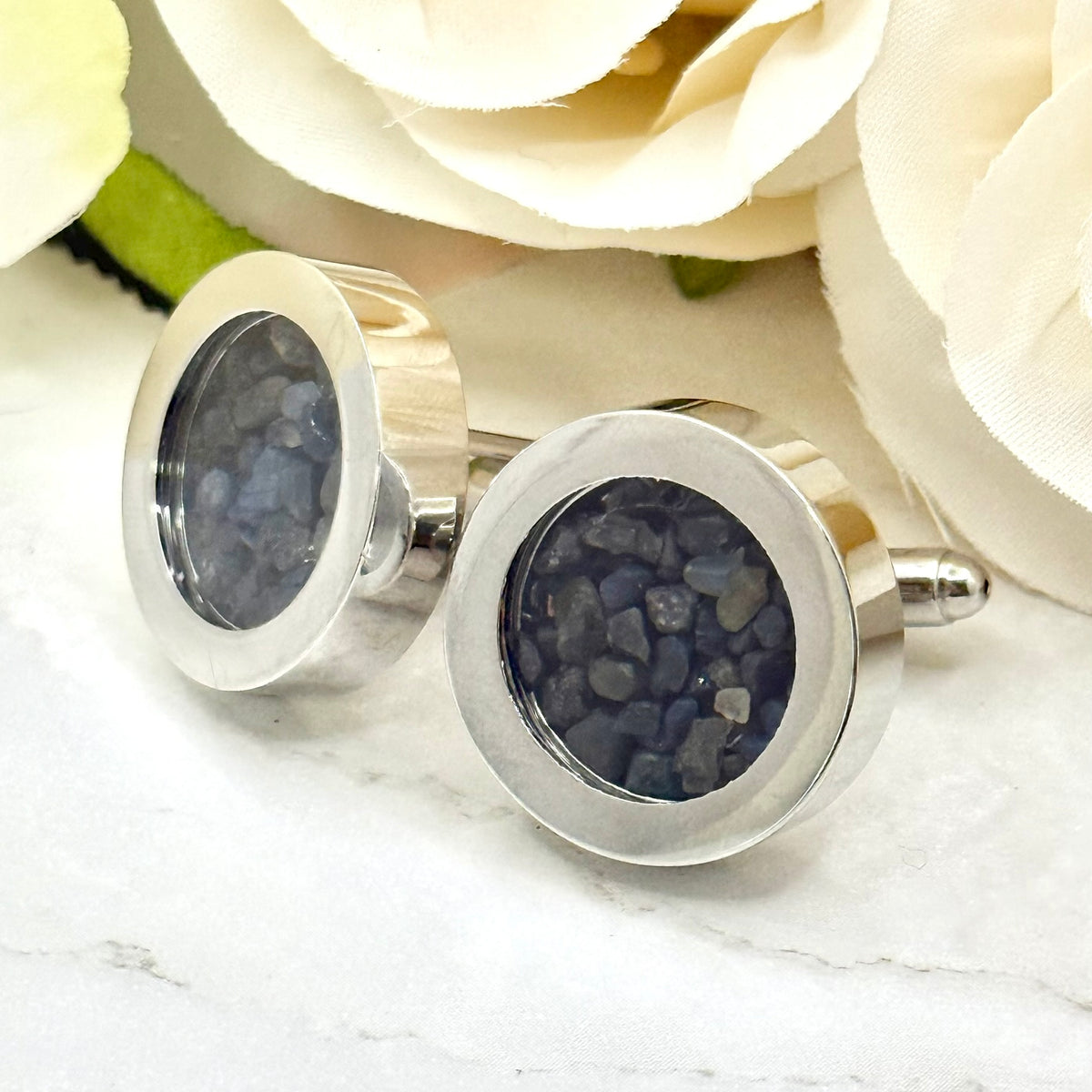 Luxury 45th Anniversary Cufflinks – Filled with Genuine Sapphire Shards | Elegant Sapphire Gift for Him