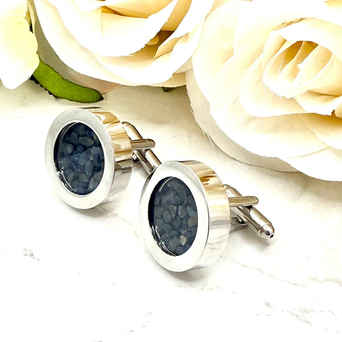 Luxury 45th Anniversary Cufflinks – Filled with Genuine Sapphire Shards | Elegant Sapphire Gift for Him