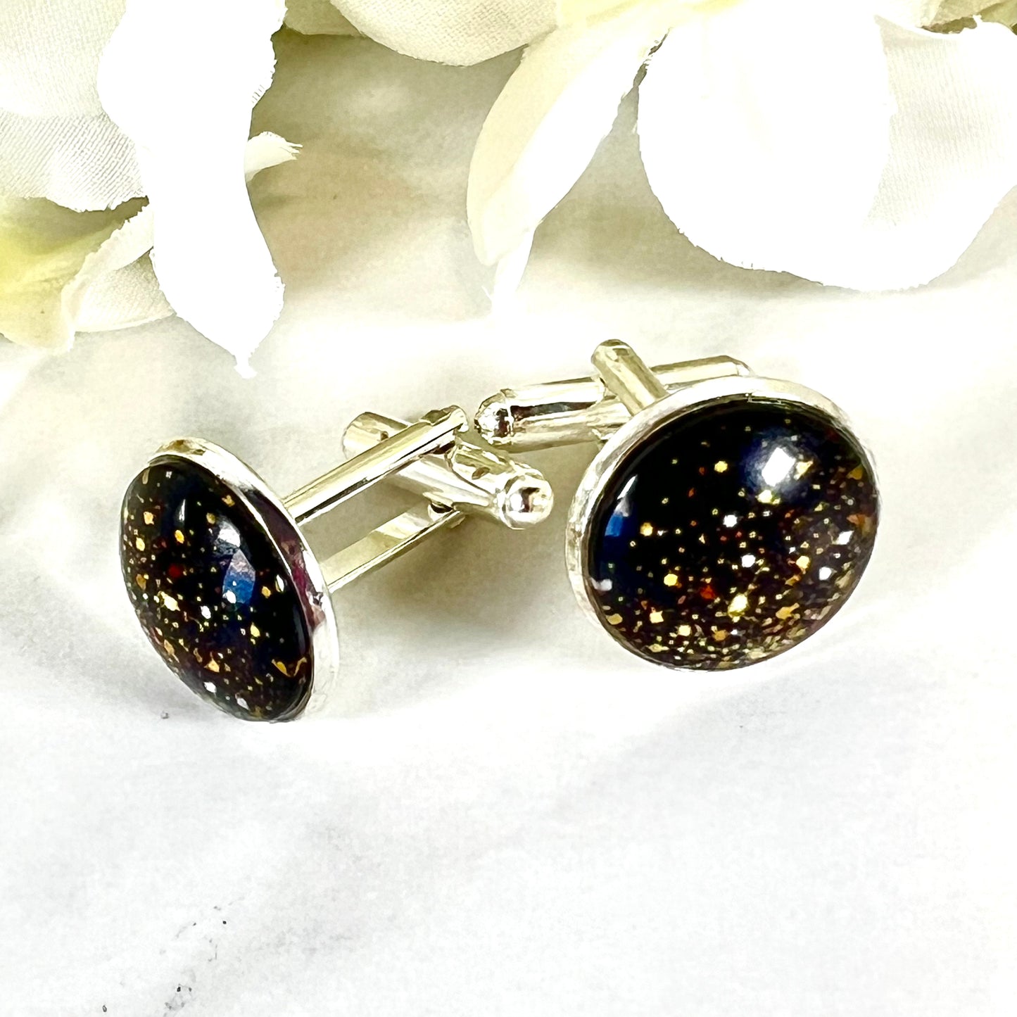 Noir Sparkle Cufflinks and Keyring Gift Set Handmade-Keyring-Handmadeanniversary-Handmade Anniversary