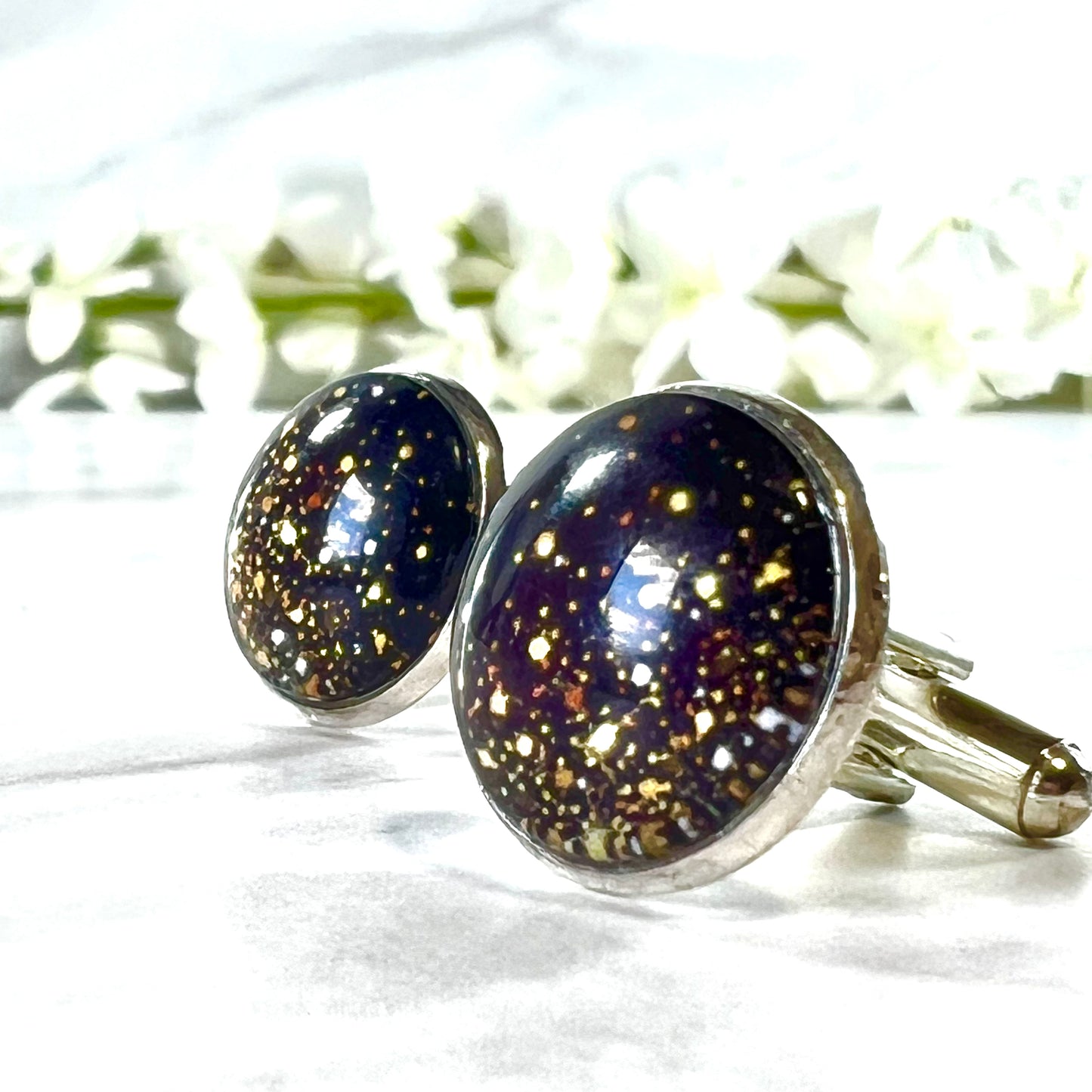 Noir Sparkle Cufflinks and Keyring Gift Set Handmade-Keyring-Handmadeanniversary-Handmade Anniversary