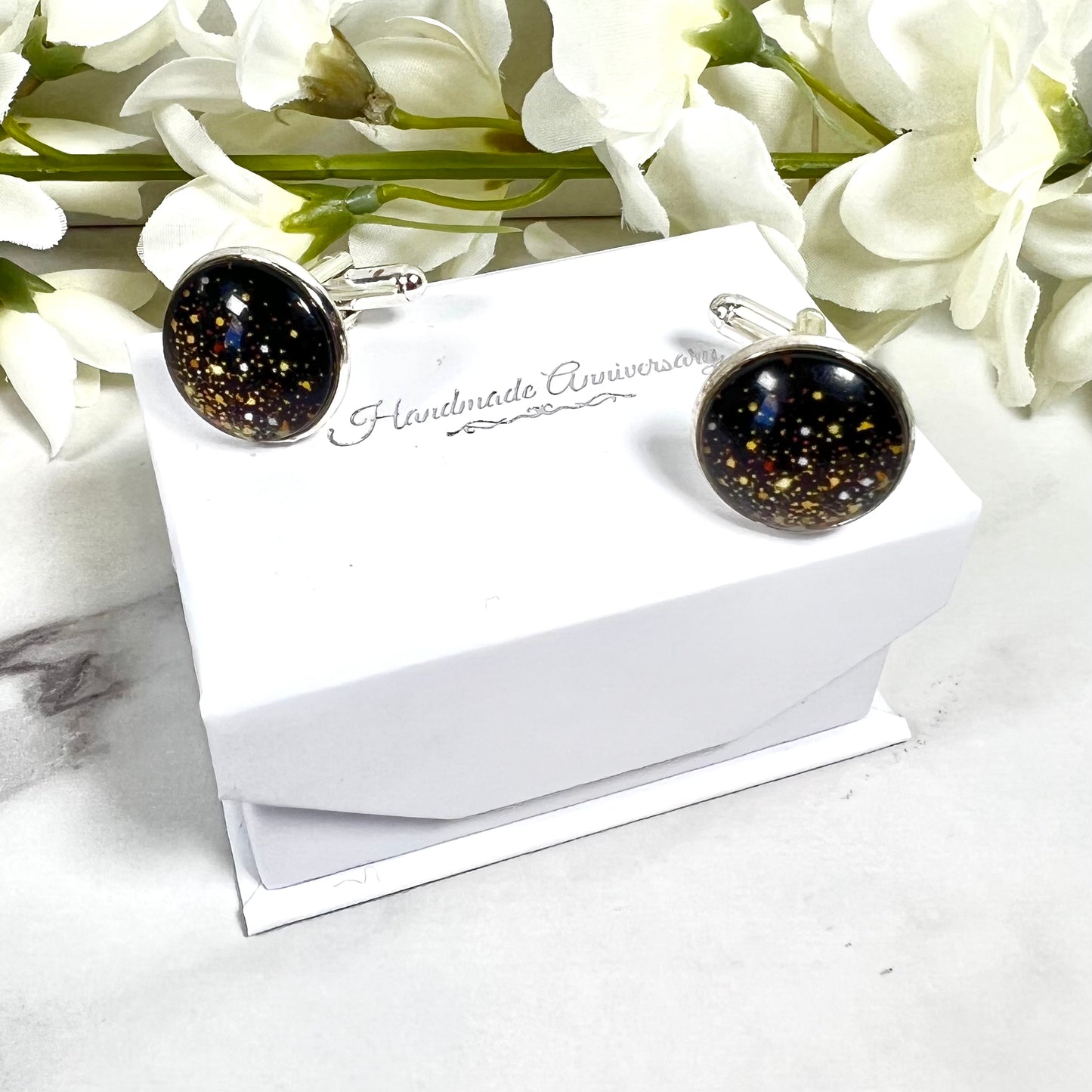 Noir Sparkle Cufflinks and Keyring Gift Set Handmade-Keyring-Handmadeanniversary-Handmade Anniversary