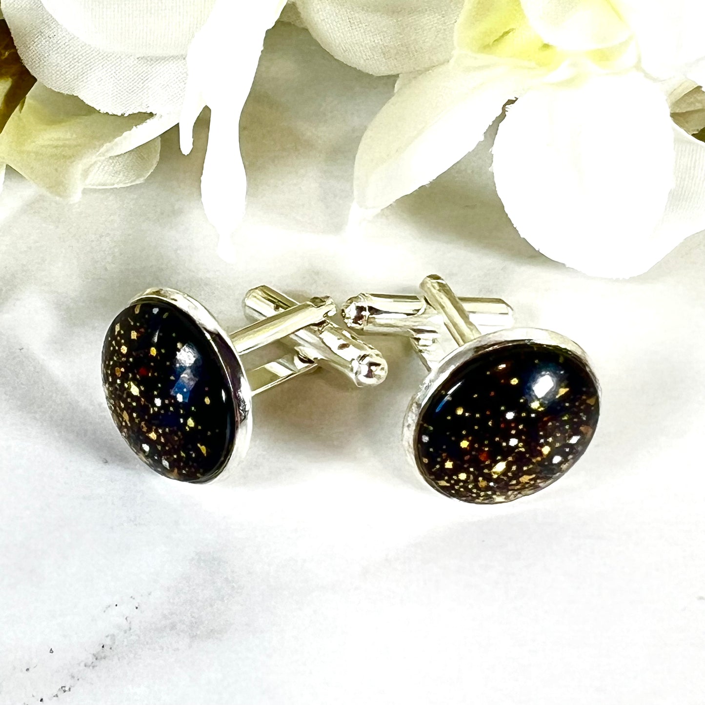 Noir Sparkle Silver Plated Cufflinks Handmade-Cufflinks-Handmadeanniversary-Handmade Anniversary