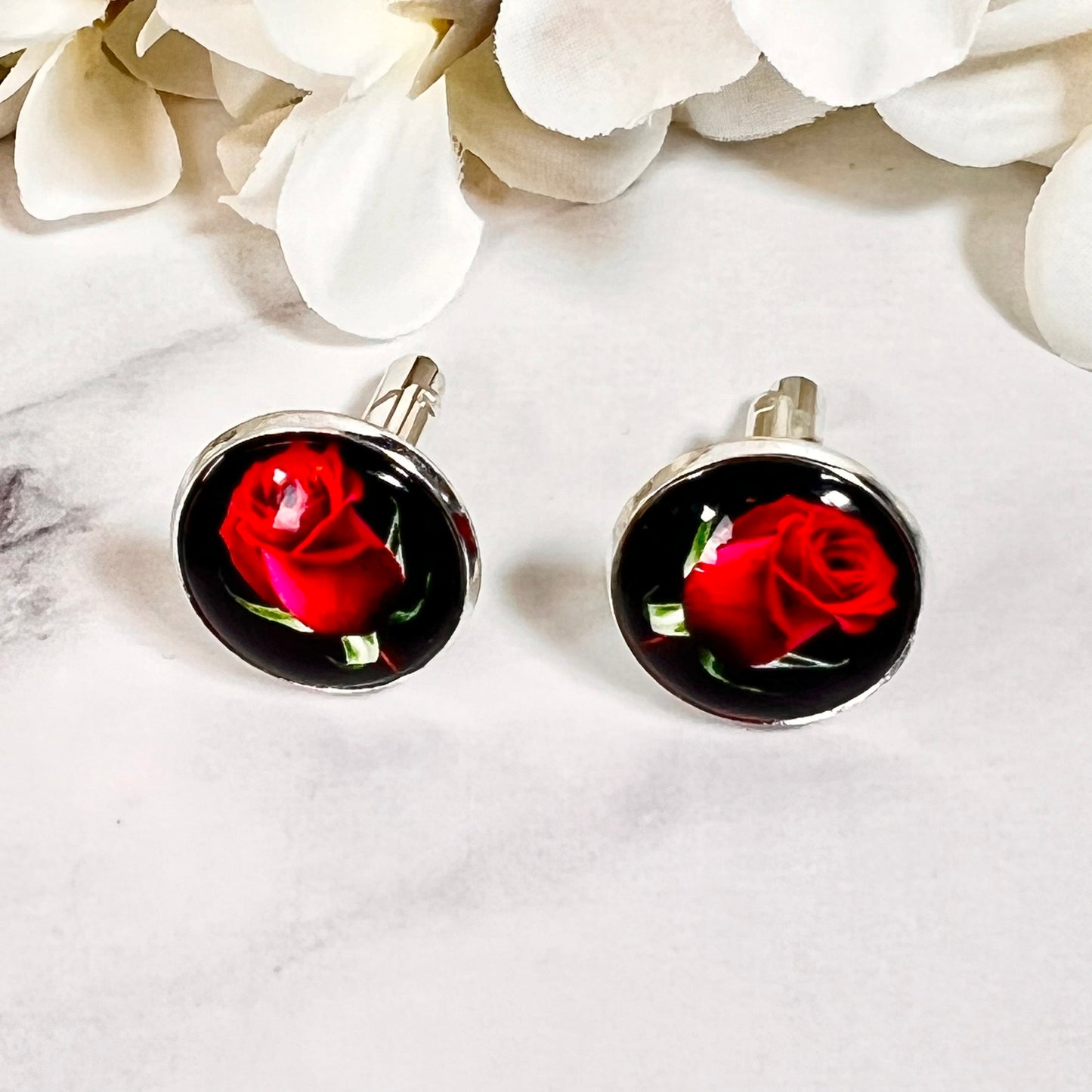 Rose Cufflinks & Leather Key Fob Gift Set Handmade-Keyring-Handmadeanniversary-Handmade Anniversary