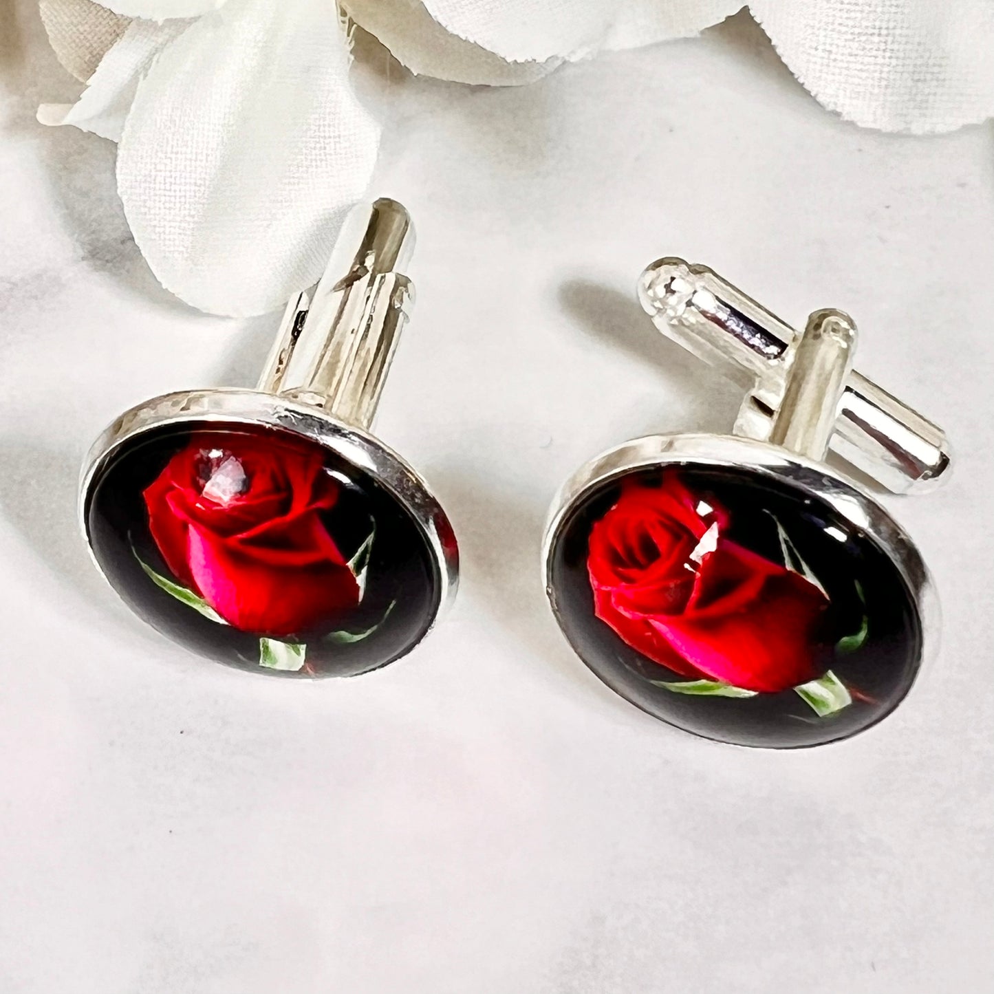 Rose Cufflinks & Leather Key Fob Gift Set Handmade-Keyring-Handmadeanniversary-Handmade Anniversary