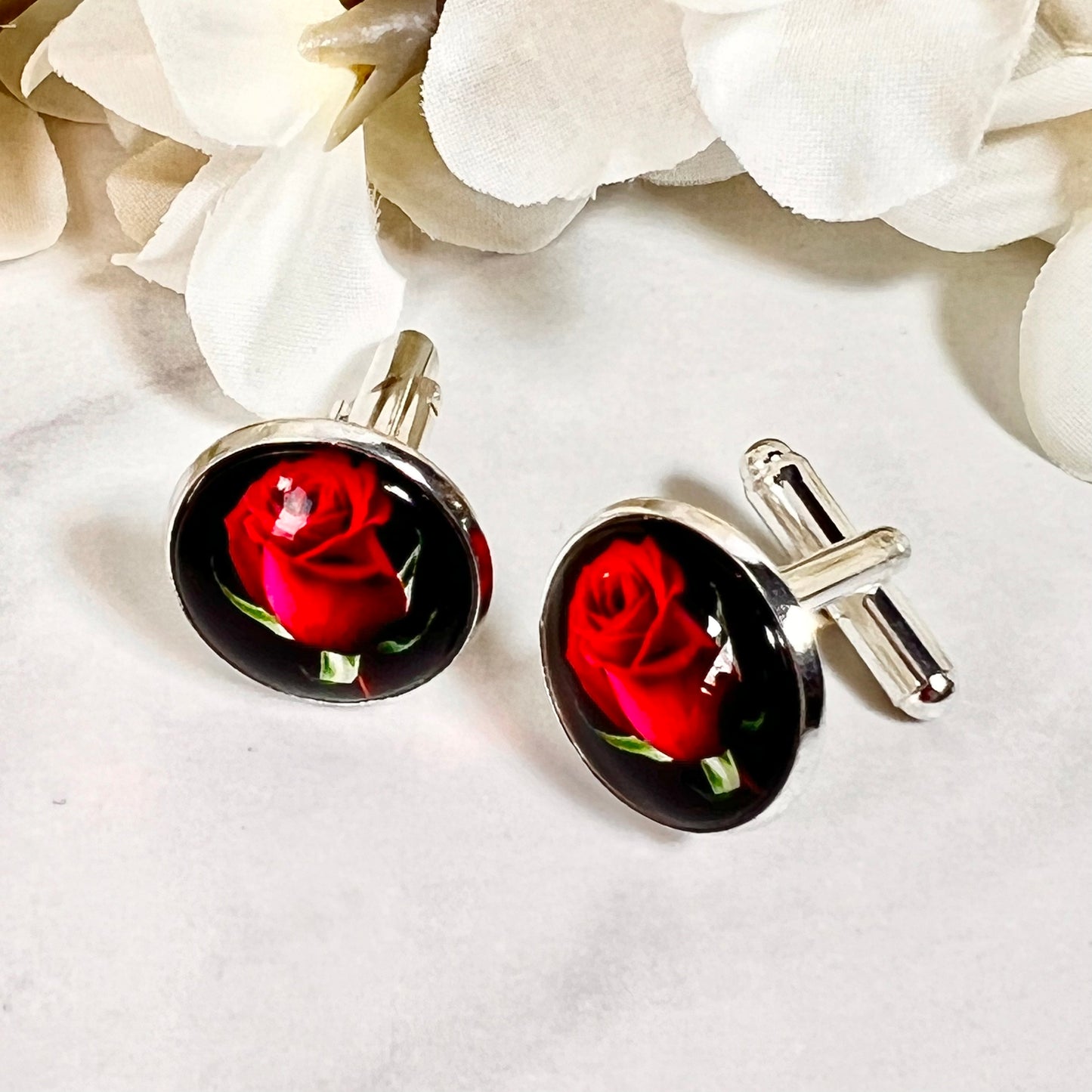 Rose Cufflinks & Leather Key Fob Gift Set Handmade-Keyring-Handmadeanniversary-Handmade Anniversary