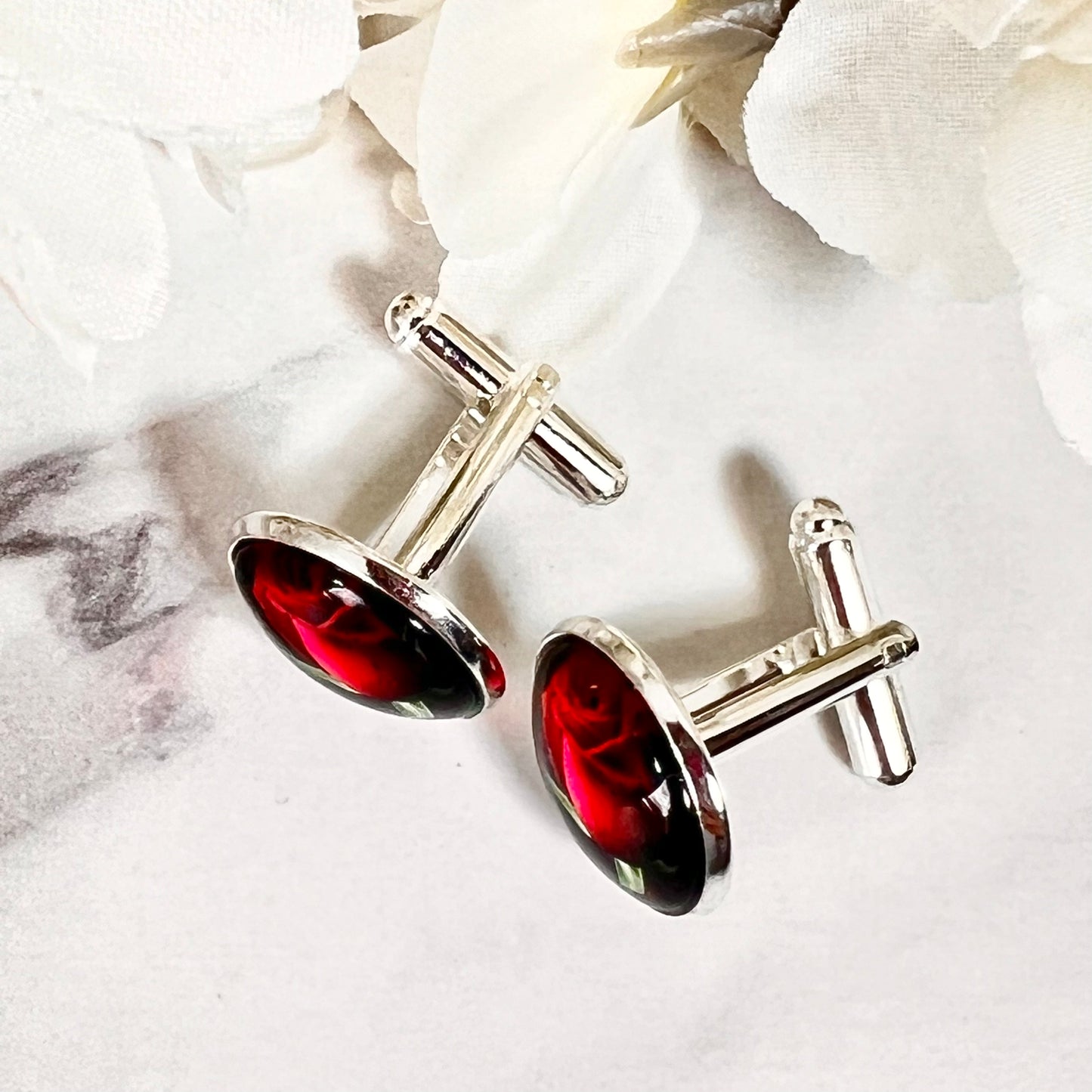 Rose Cufflinks & Leather Key Fob Gift Set Handmade-Keyring-Handmadeanniversary-Handmade Anniversary