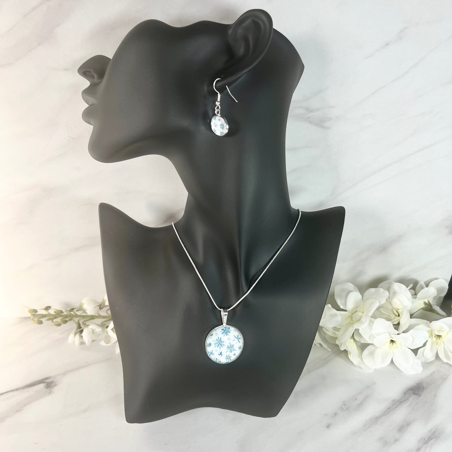 Snowflake Pendant & Drop Earrings Jewellery Set Handmade-Pendant & Earrings-Handmadeanniversary-Handmade Anniversary