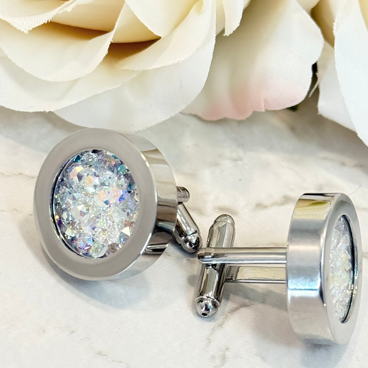 Statement Luxury Crystal 15th Wedding Anniversary Cufflinks Handmade-Cufflinks-Handmadeanniversary-Handmade Anniversary