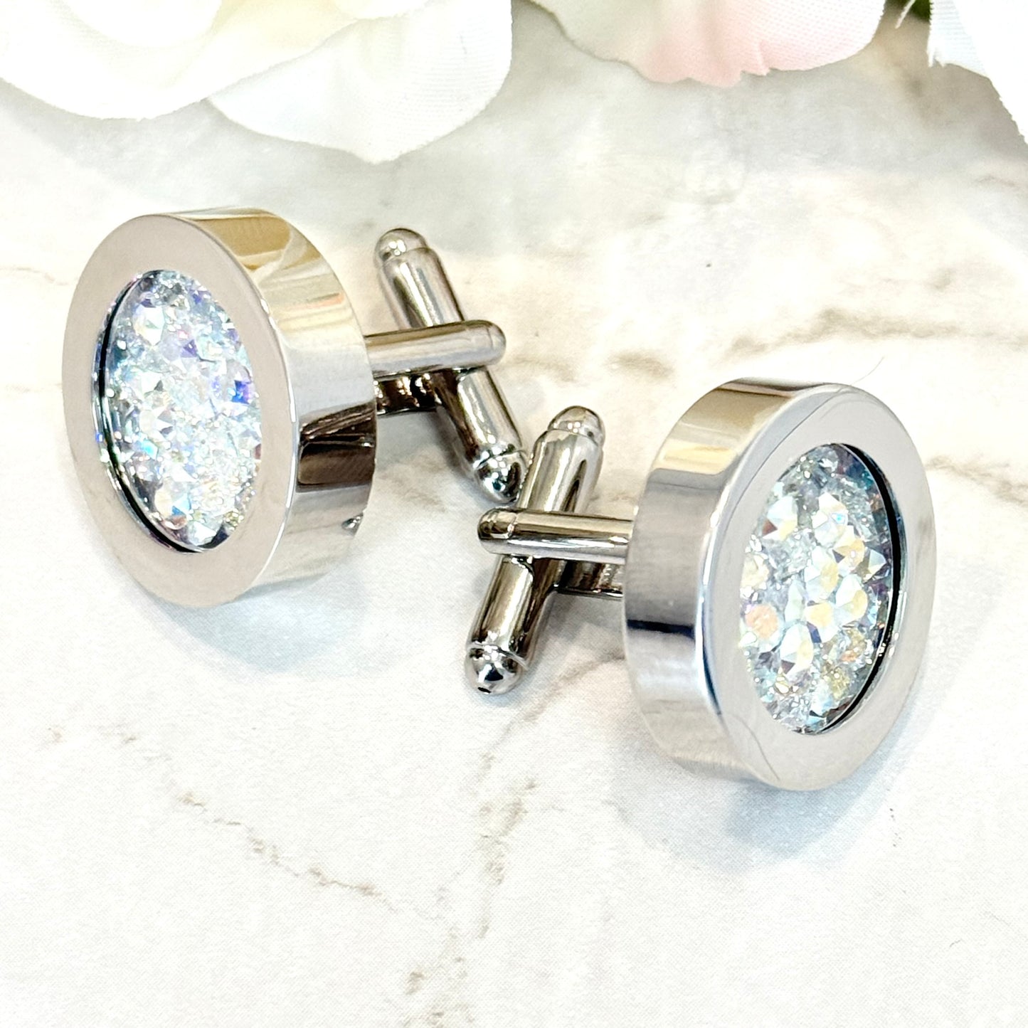 Statement Luxury Crystal 15th Wedding Anniversary Cufflinks Handmade-Cufflinks-Handmadeanniversary-Handmade Anniversary
