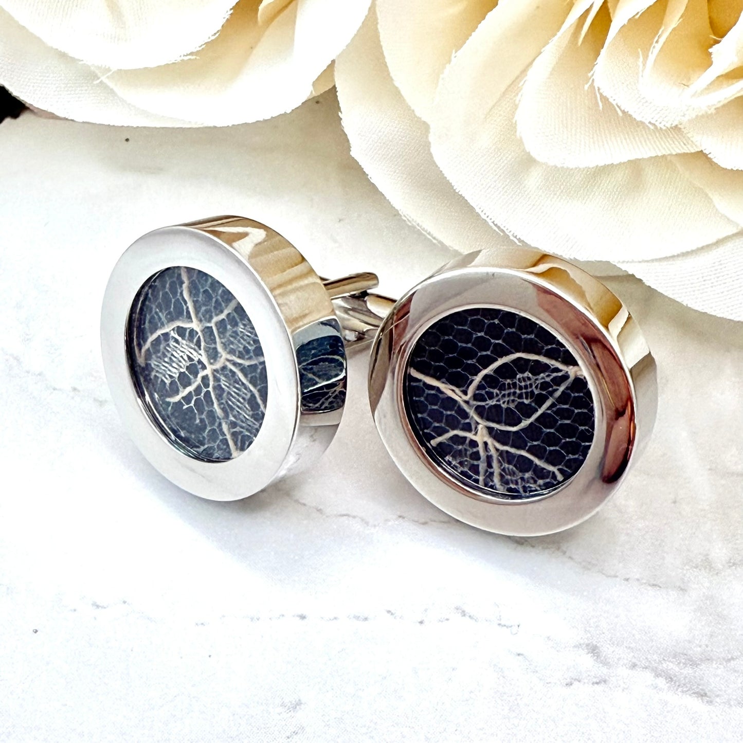 Statement Luxury Lace 13th Anniversary Cufflinks Handmade-Cufflinks-Handmadeanniversary-Handmade Anniversary