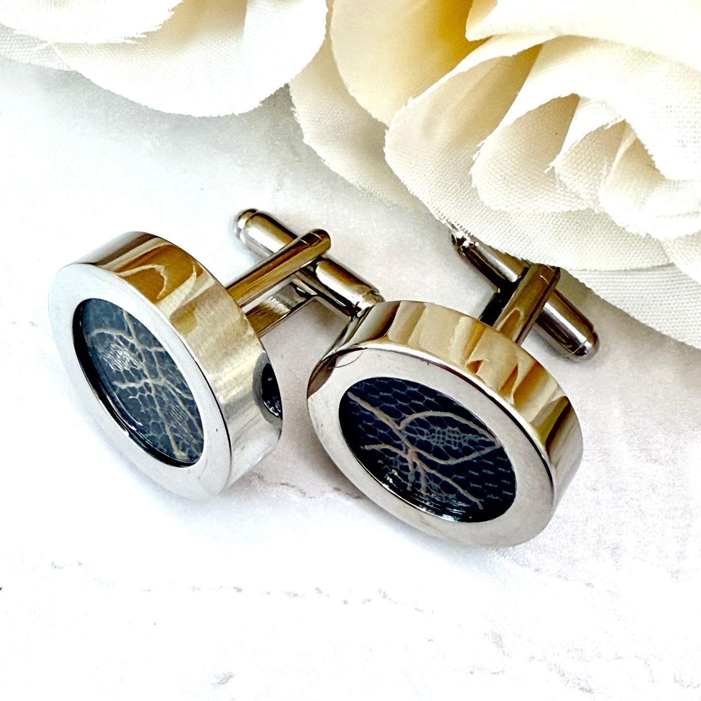 Statement Luxury Lace 13th Anniversary Cufflinks Handmade-Cufflinks-Handmadeanniversary-Handmade Anniversary