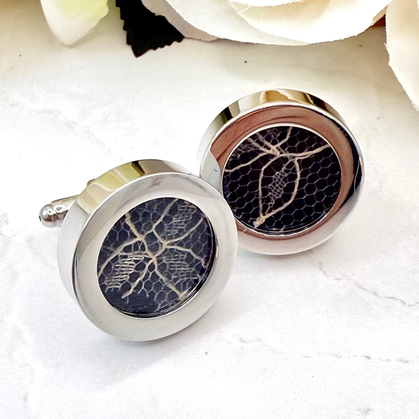 Statement Luxury Lace 13th Anniversary Cufflinks Handmade-Cufflinks-Handmadeanniversary-Handmade Anniversary