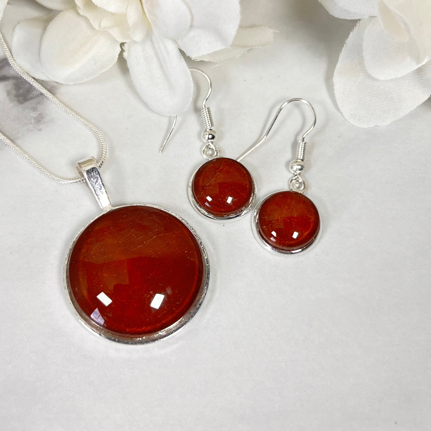 Vegan Leather Anniversary Pendant, Drop Earrings & Bangle Jewellery Set Handmade-Pendant & Earrings-Handmadeanniversary-Handmade Anniversary