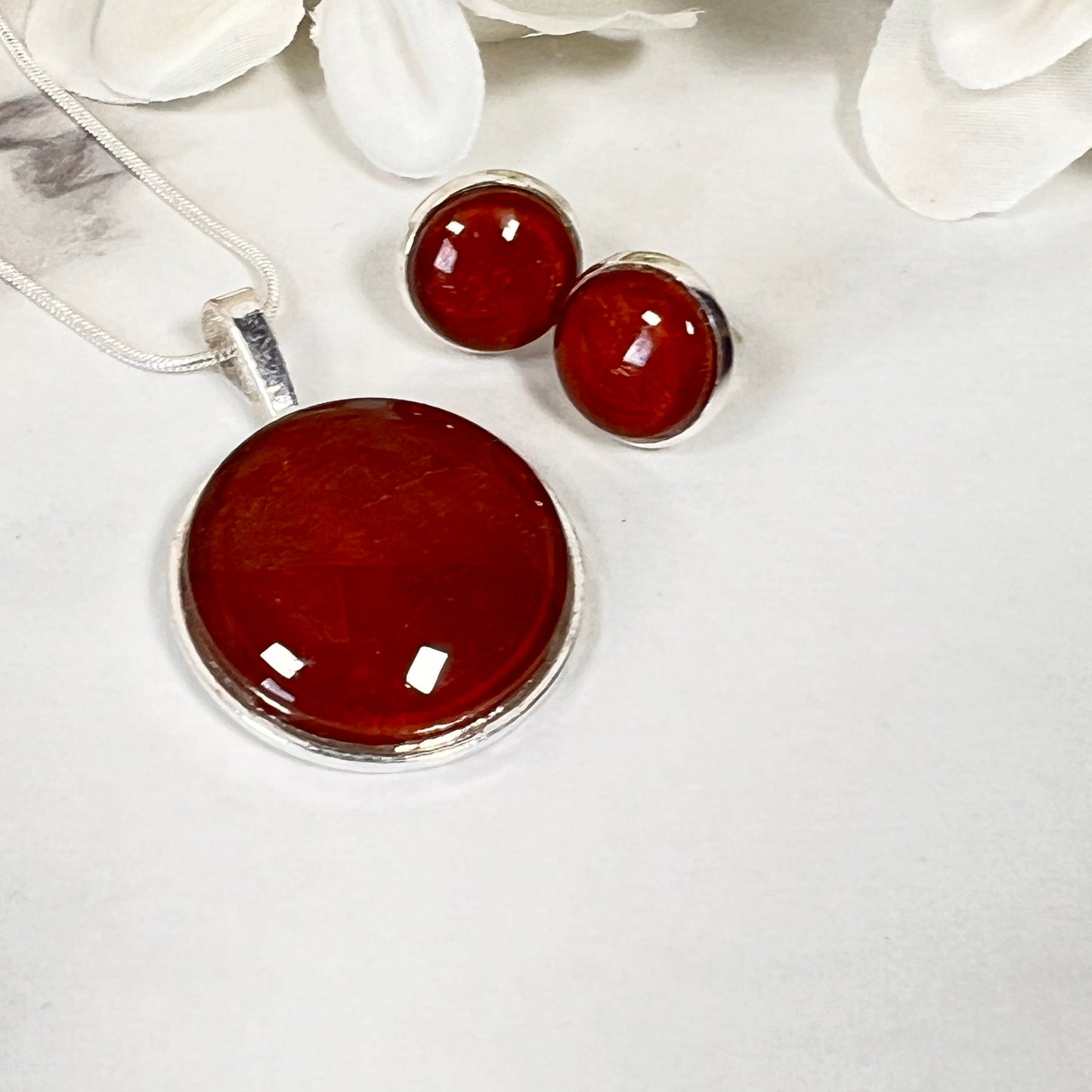 Vegan Leather Anniversary Pendant & Earrings Jewellery Set Handmade-Pendant & Earrings-Handmadeanniversary-Handmade Anniversary