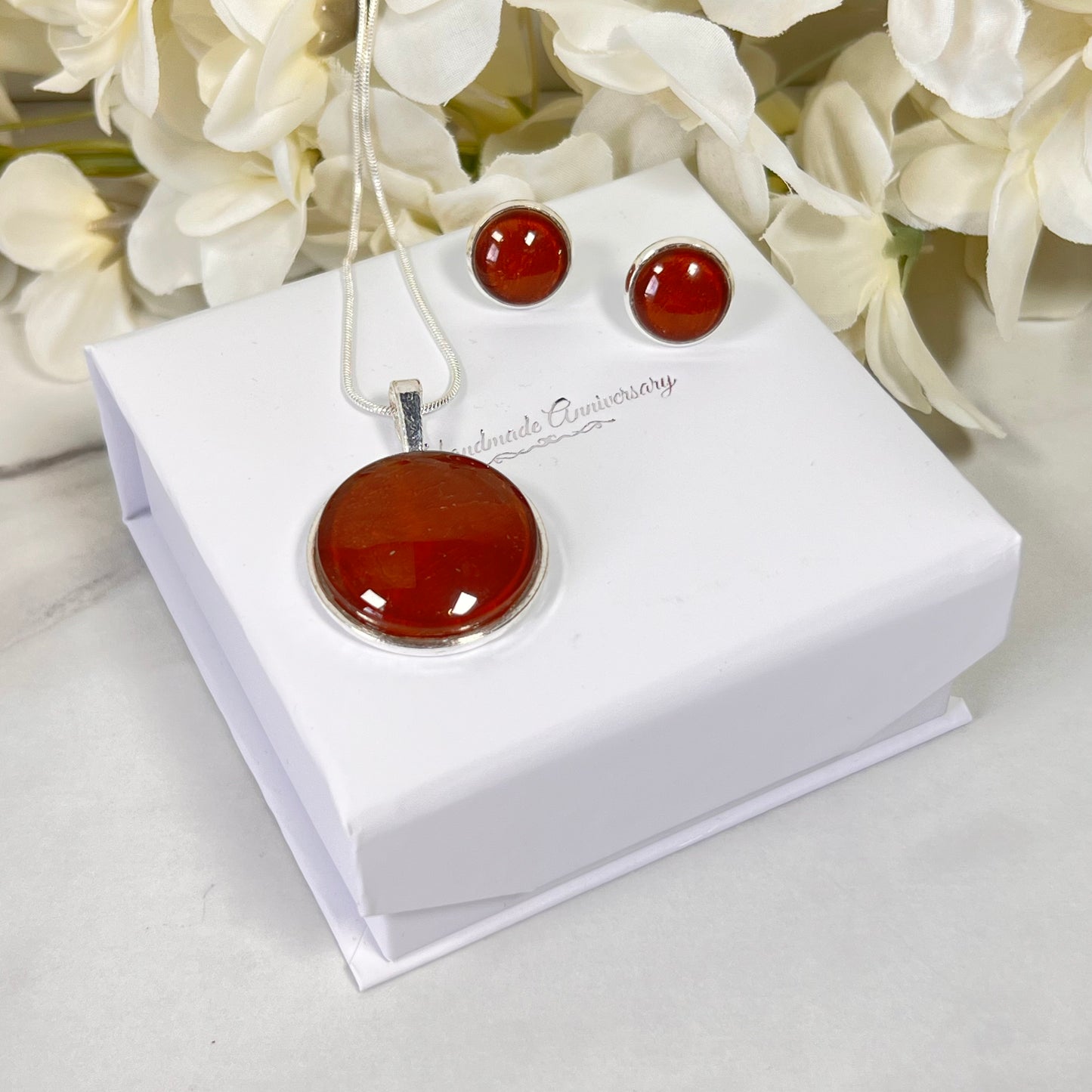 Vegan Leather Anniversary Pendant, Stud Earrings & Bangle Jewellery Set Handmade-Pendant & Earrings-Handmadeanniversary-Handmade Anniversary