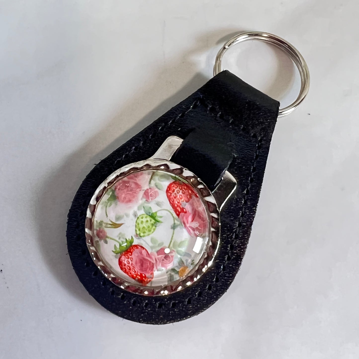 Fruit & Flower 4th Anniversary Leather Key Fob Handmade-Keyring-Handmadeanniversary-Handmade Anniversary