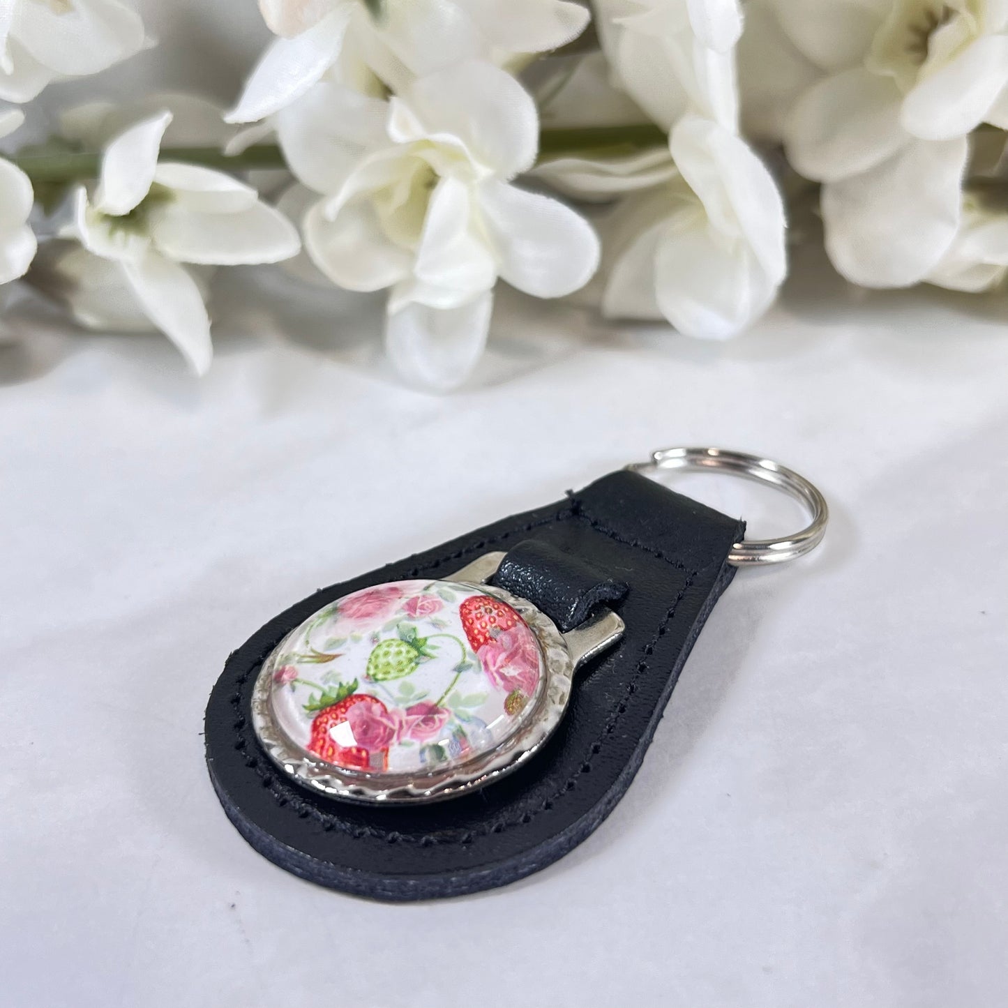 Fruit & Flower 4th Anniversary Leather Key Fob Handmade-Keyring-Handmadeanniversary-Handmade Anniversary