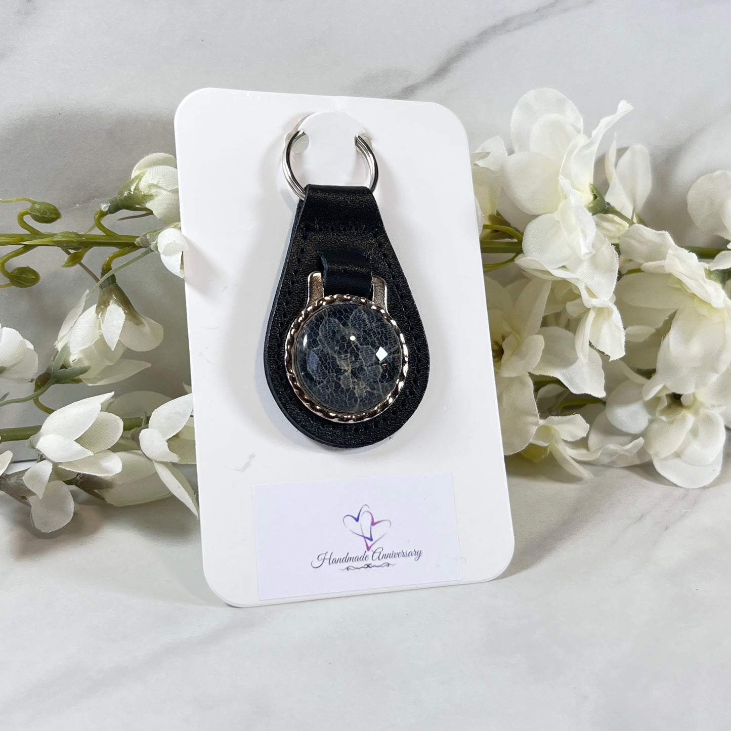 Lace 13th Anniversary Leather Key Fob Handmade-Keyring-Handmadeanniversary-Handmade Anniversary