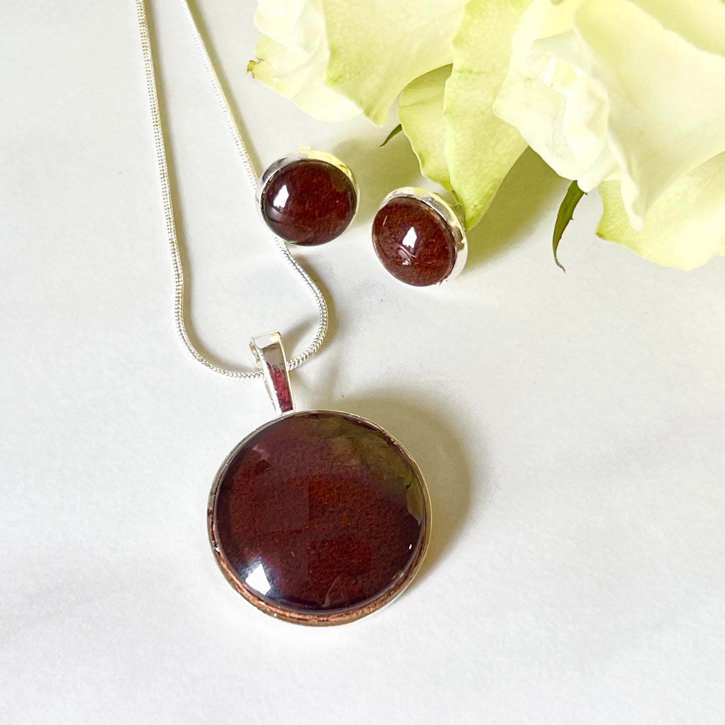Leather 3rd Anniversary Pendant & Earrings Jewellery Set Handmade-Pendant & Earrings-Handmadeanniversary-Handmade Anniversary