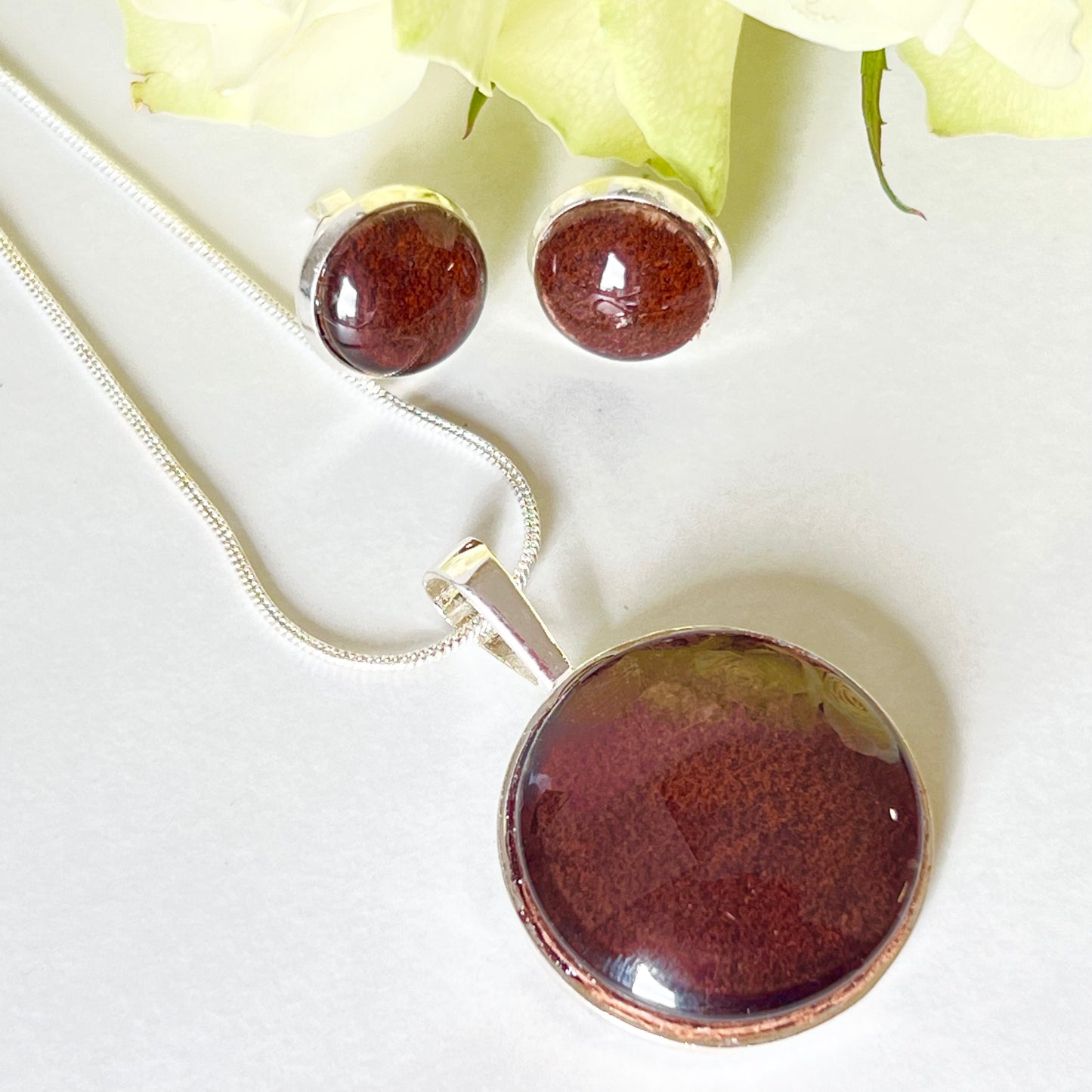 Leather 3rd Anniversary Pendant & Earrings Jewellery Set Handmade-Pendant & Earrings-Handmadeanniversary-Handmade Anniversary