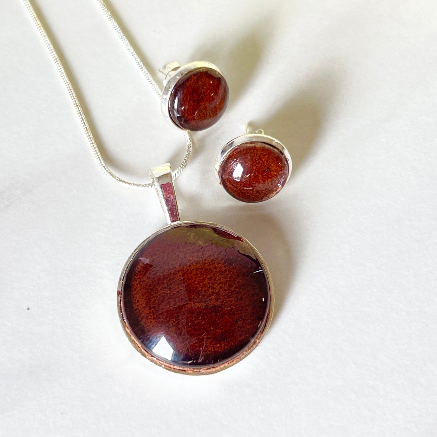 Leather 3rd Anniversary Pendant & Earrings Jewellery Set Handmade-Pendant & Earrings-Handmadeanniversary-Handmade Anniversary