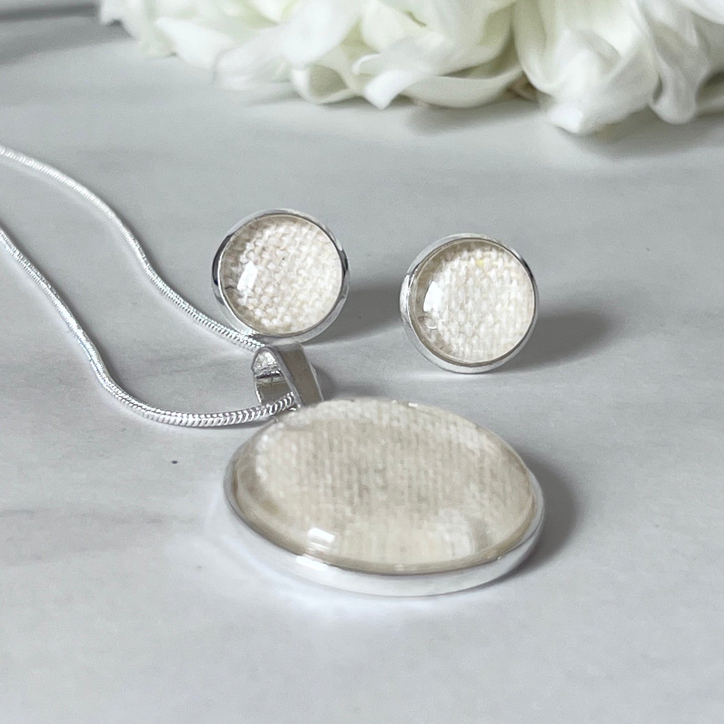 Linen 8th Anniversary Pendant & Earrings Jewellery Set Handmade-Pendant & Earrings-Handmadeanniversary-Handmade Anniversary