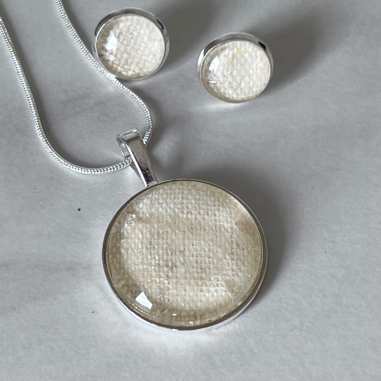 Linen 8th Anniversary Pendant & Earrings Jewellery Set Handmade-Pendant & Earrings-Handmadeanniversary-Handmade Anniversary