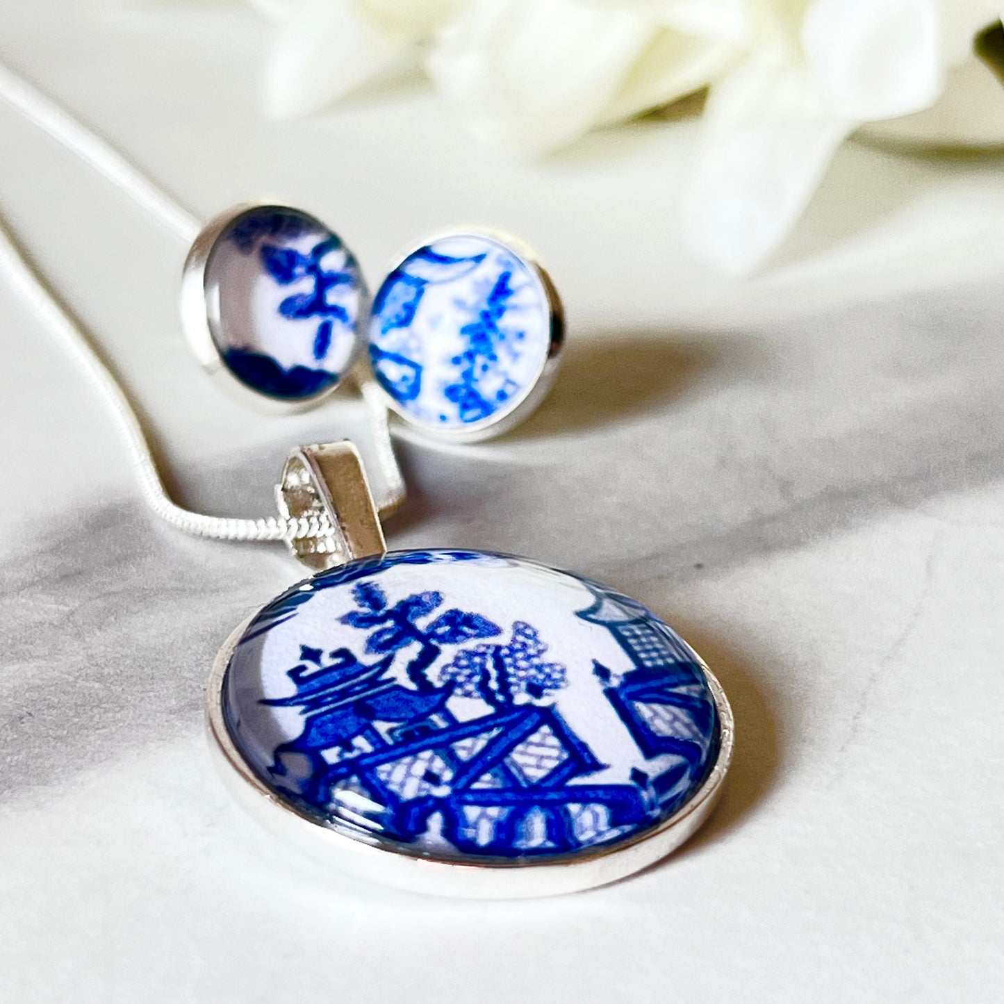 Willow 9th Anniversary Pendant & Earrings Jewellery Set Handmade-Pendant & Earrings-Handmadeanniversary-Handmade Anniversary